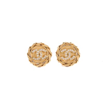 Chanel Vintage CC Logo Rhinestone Chain Trim Earrings
