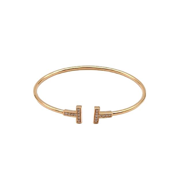 TIFFANY & CO. T Wire Full Pavé Diamond Bracelet 18K Pink Gold