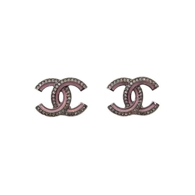 CHANEL 25B Enamel & Crystal CC Stud Earrings Alloy
