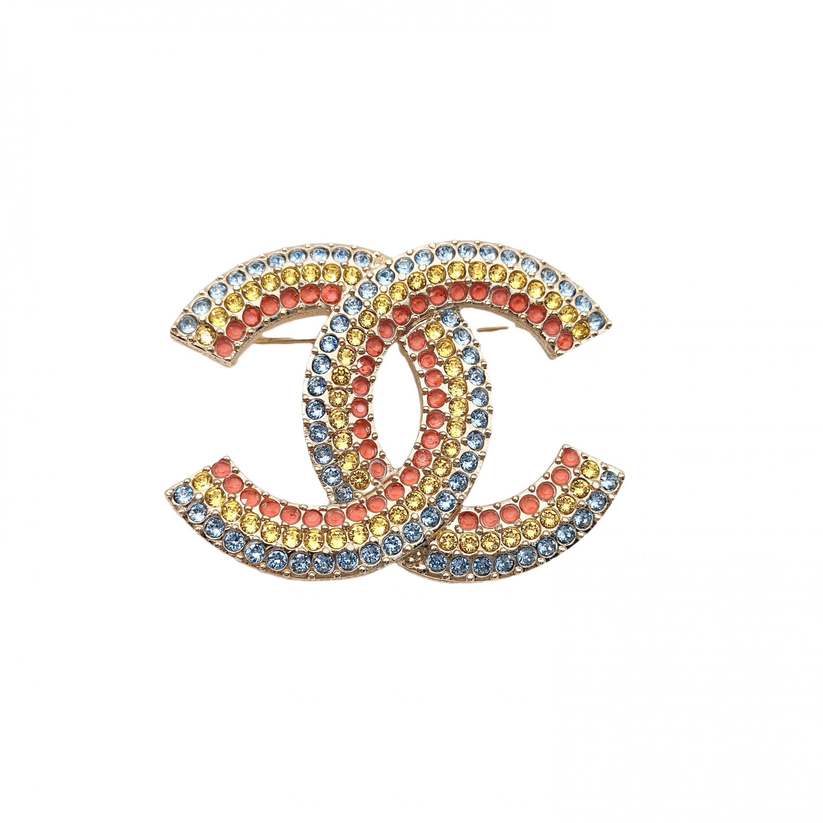CHANEL 23C Multicolor Crystal CC Brooch Alloy