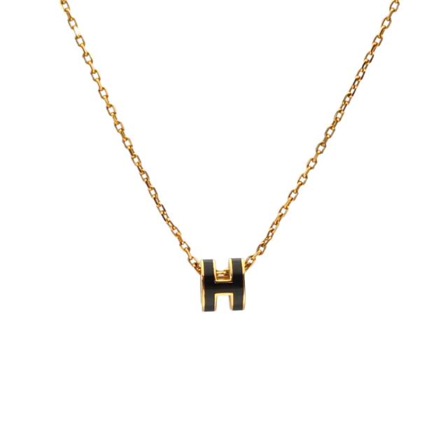 HERMES Pop H Mini Necklace Alloy Black Enamel