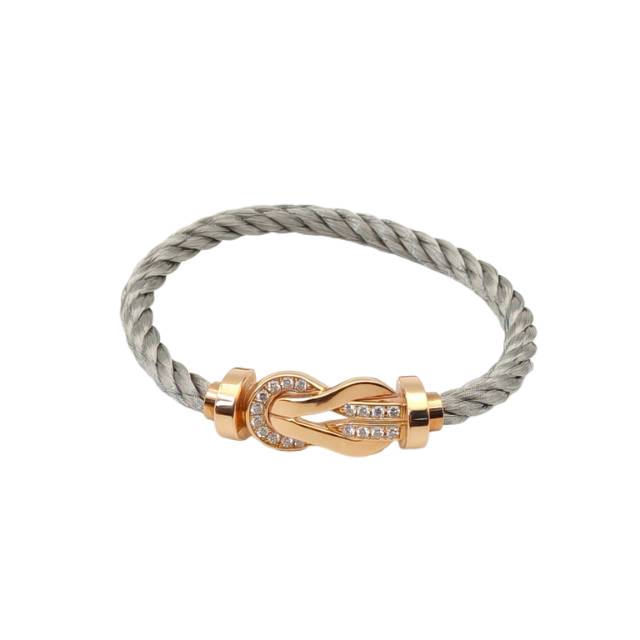Fred Chance Infinie 8 Large Half Pavé Diamond Bracelet 18K Rose Gold Size 14