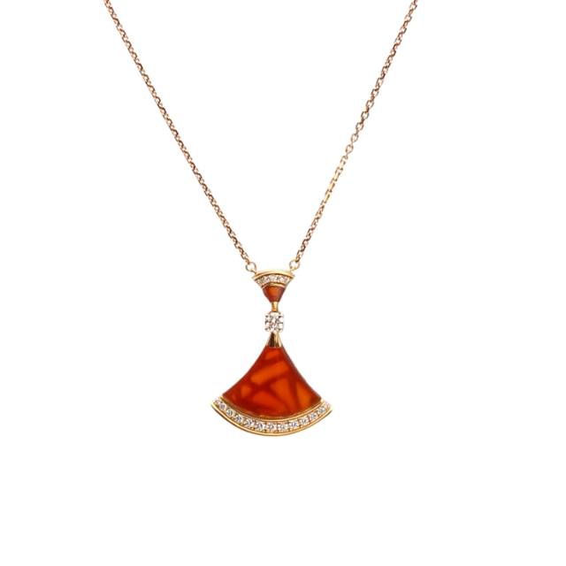 BVLGARI DIVAS' DREAM Fan Necklace 18K Rose Gold with Diamond & Carnelian