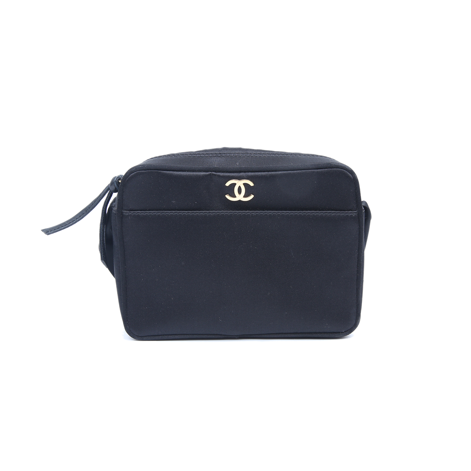 CHANEL Shoulder Bag Black Satin