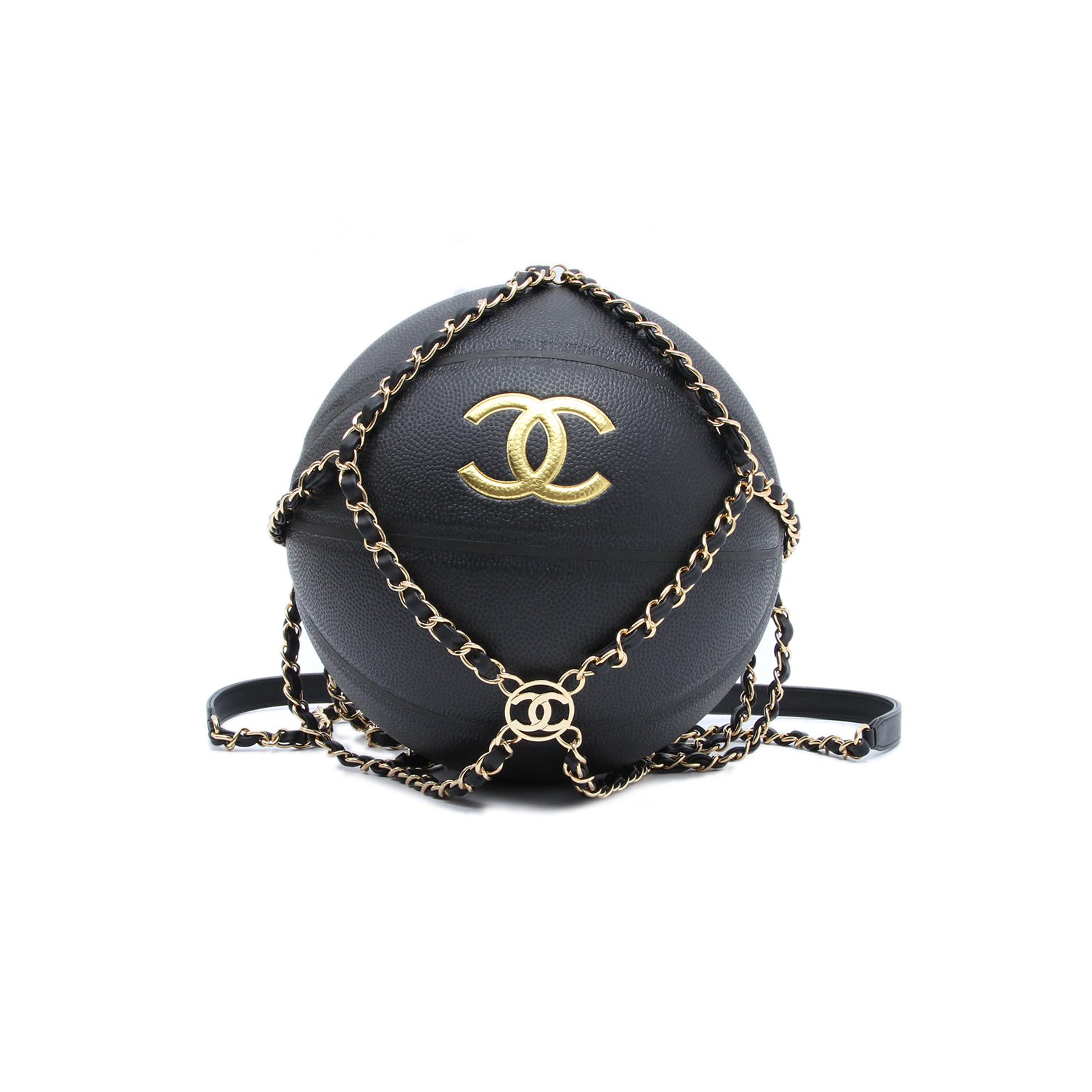 CHANEL Basketball Chain Bag Black Leather