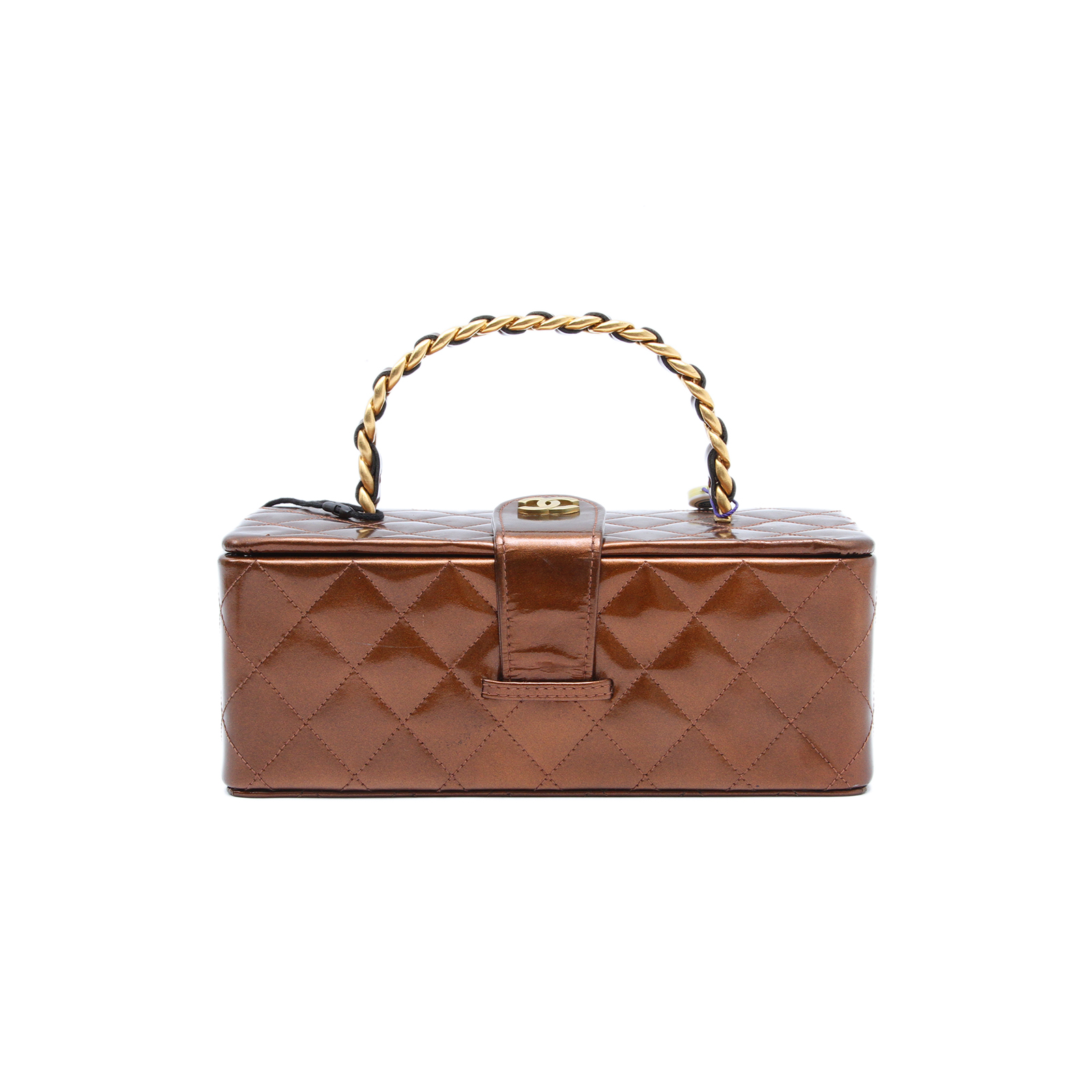 CHANEL Cosmetic Bag Brown Patent Leather