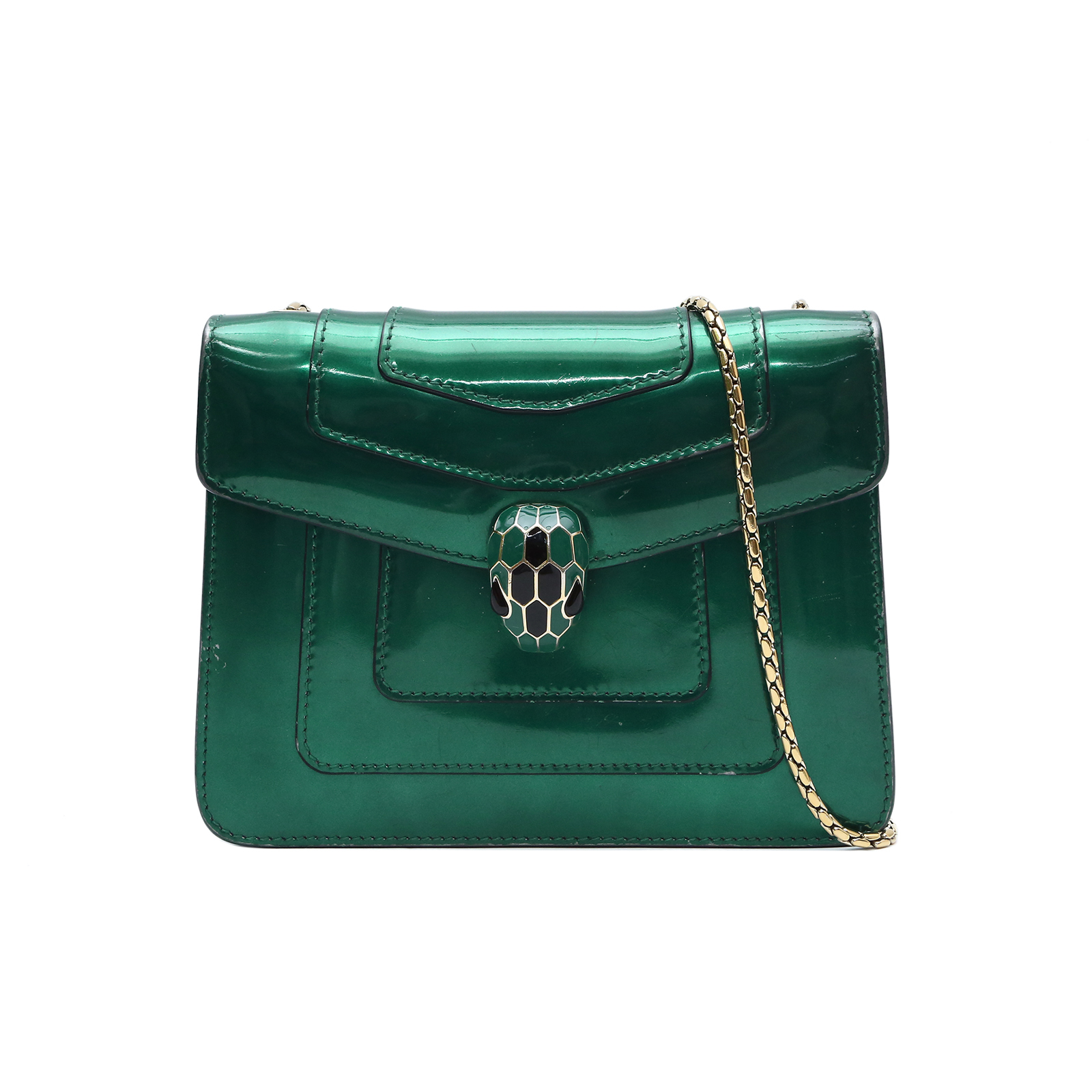 BVLGARI Serpenti Forever Shoulder Bag Green Leather