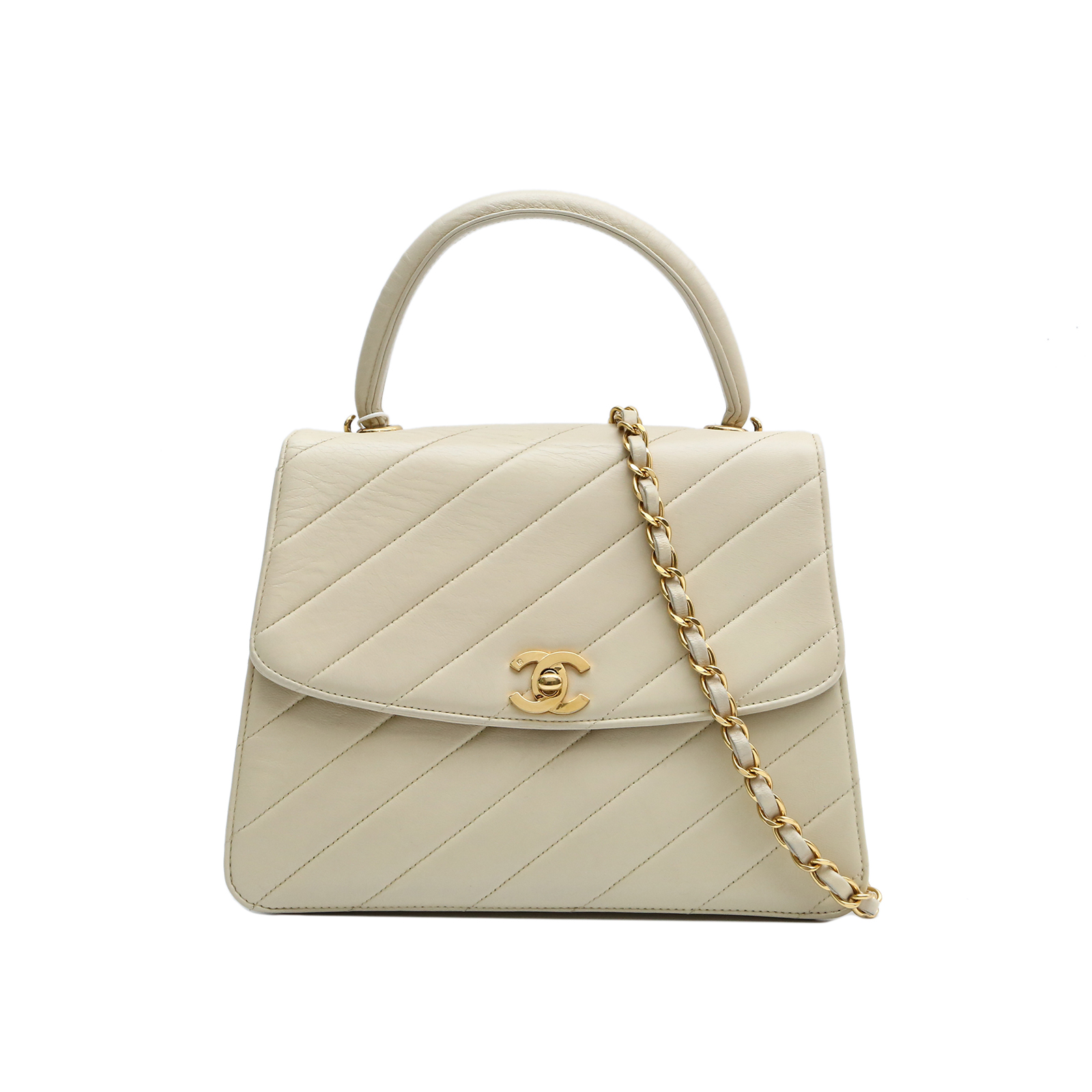 CHANEL Vintage Flap Bag Beige Leather