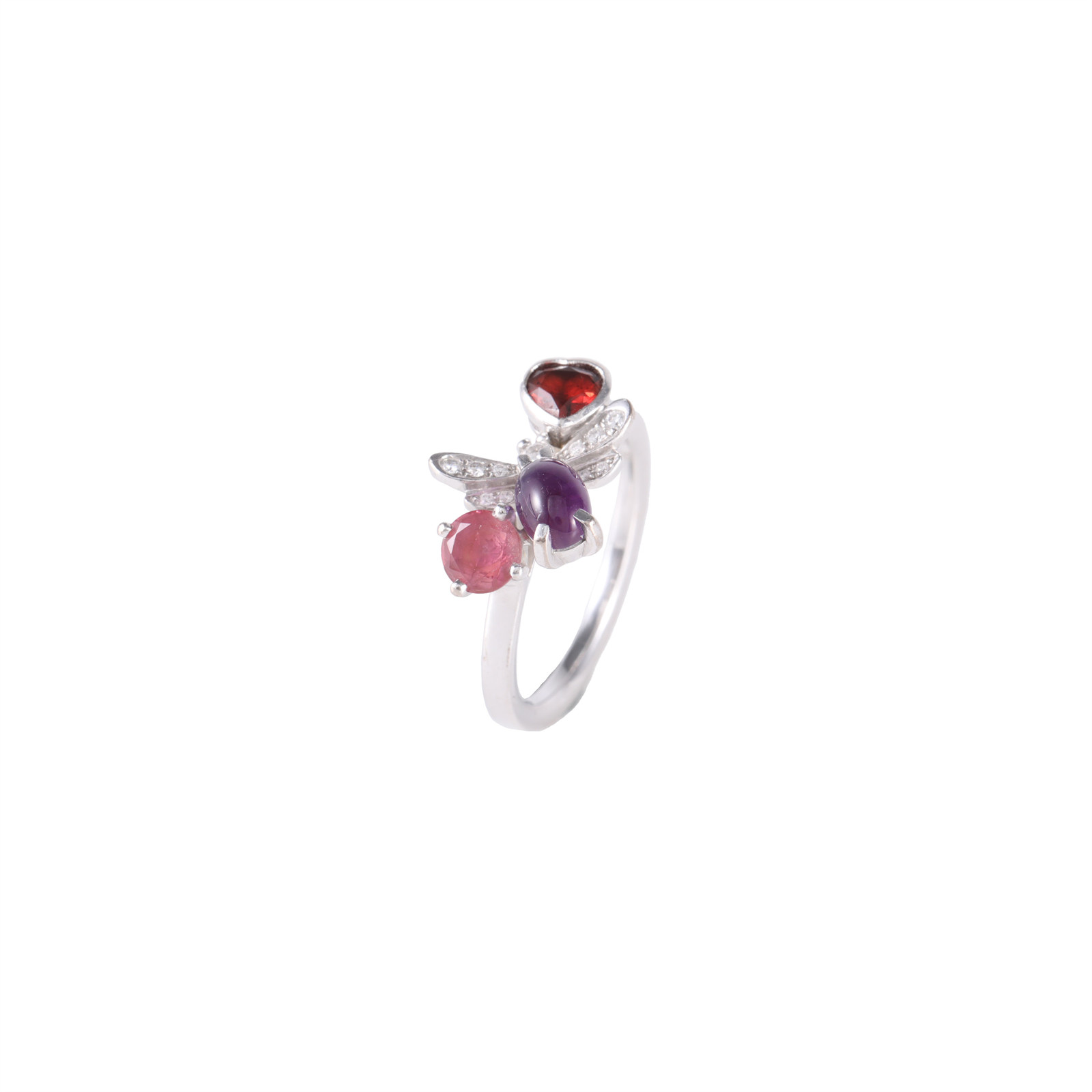 CHAUMET Bee My Love Ring with Diamond and Colored Gemstones 18K White Gold Size 50