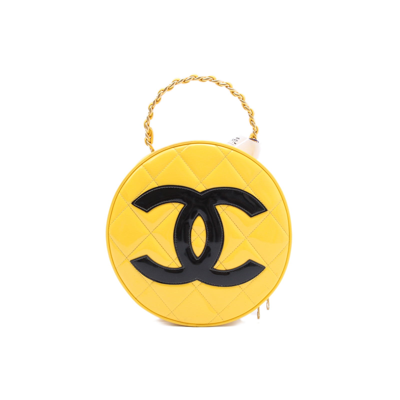 CHANEL Vintage Round Bag Yellow Patent Leather
