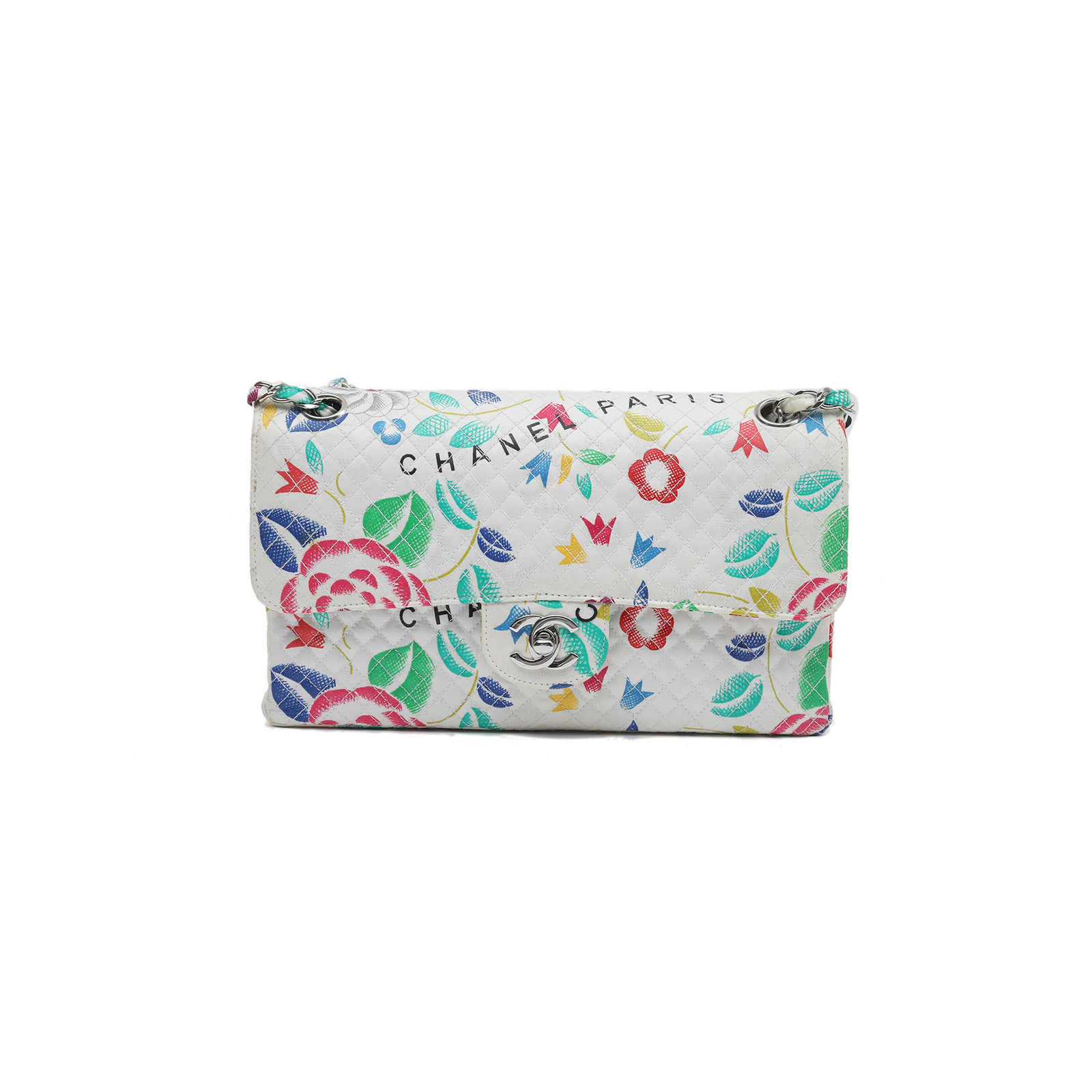 CHANEL Vintage Shoulder Bag Floral Print Canvas