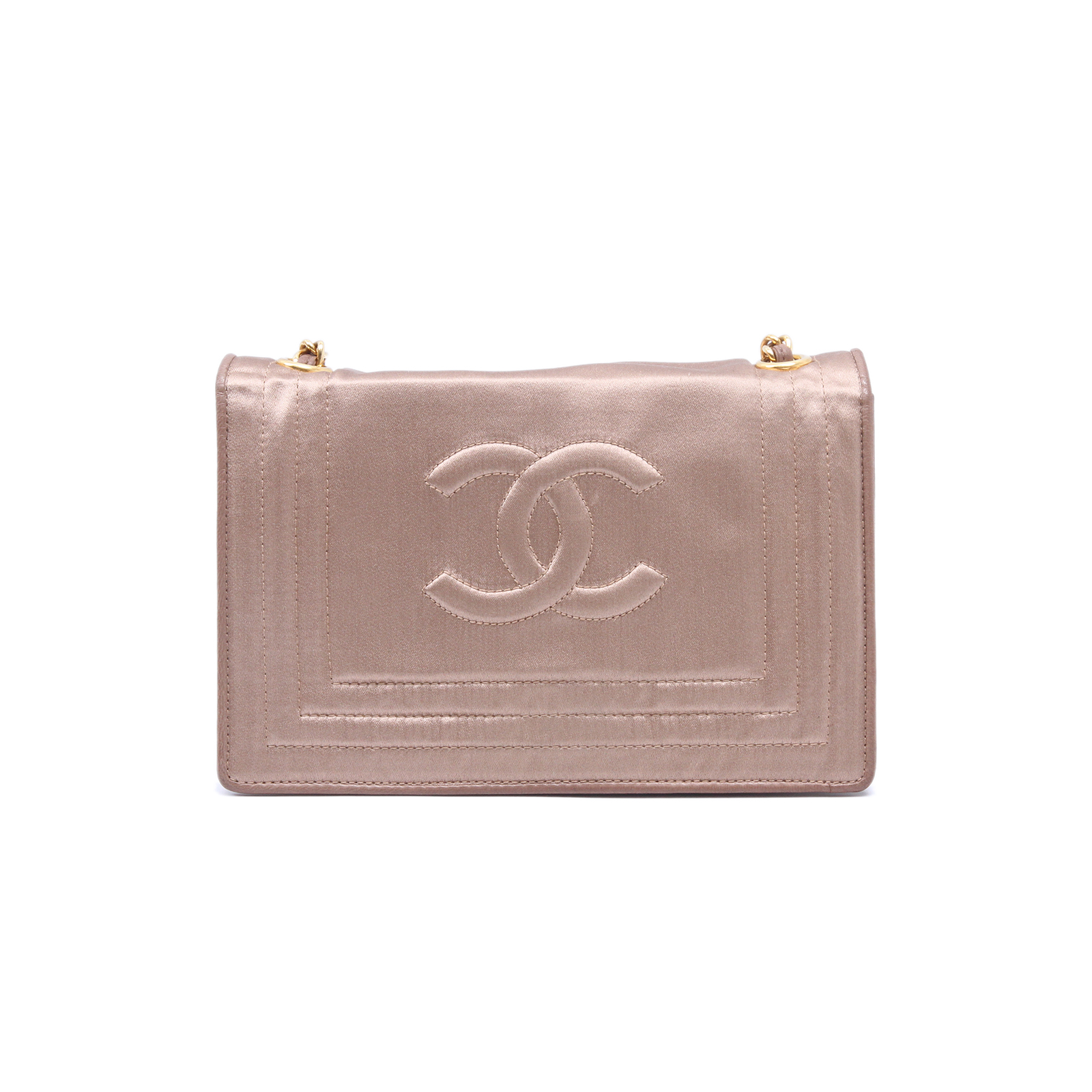CHANEL Vintage Shoulder Bag Beige Satin