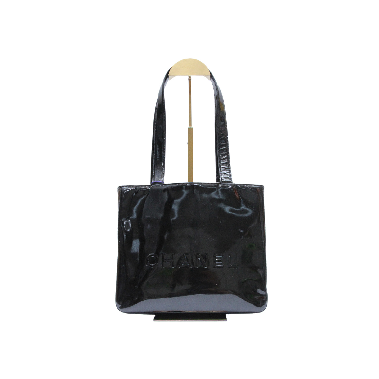 CHANEL Vintage Tote Bag Black Patent Leather