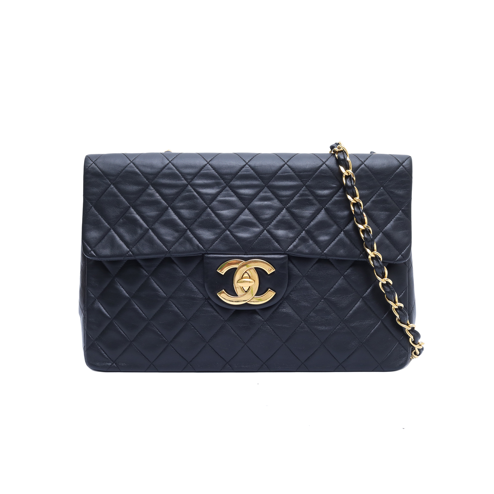 CHANEL Vintage Beige Flap Bag Blue Leather