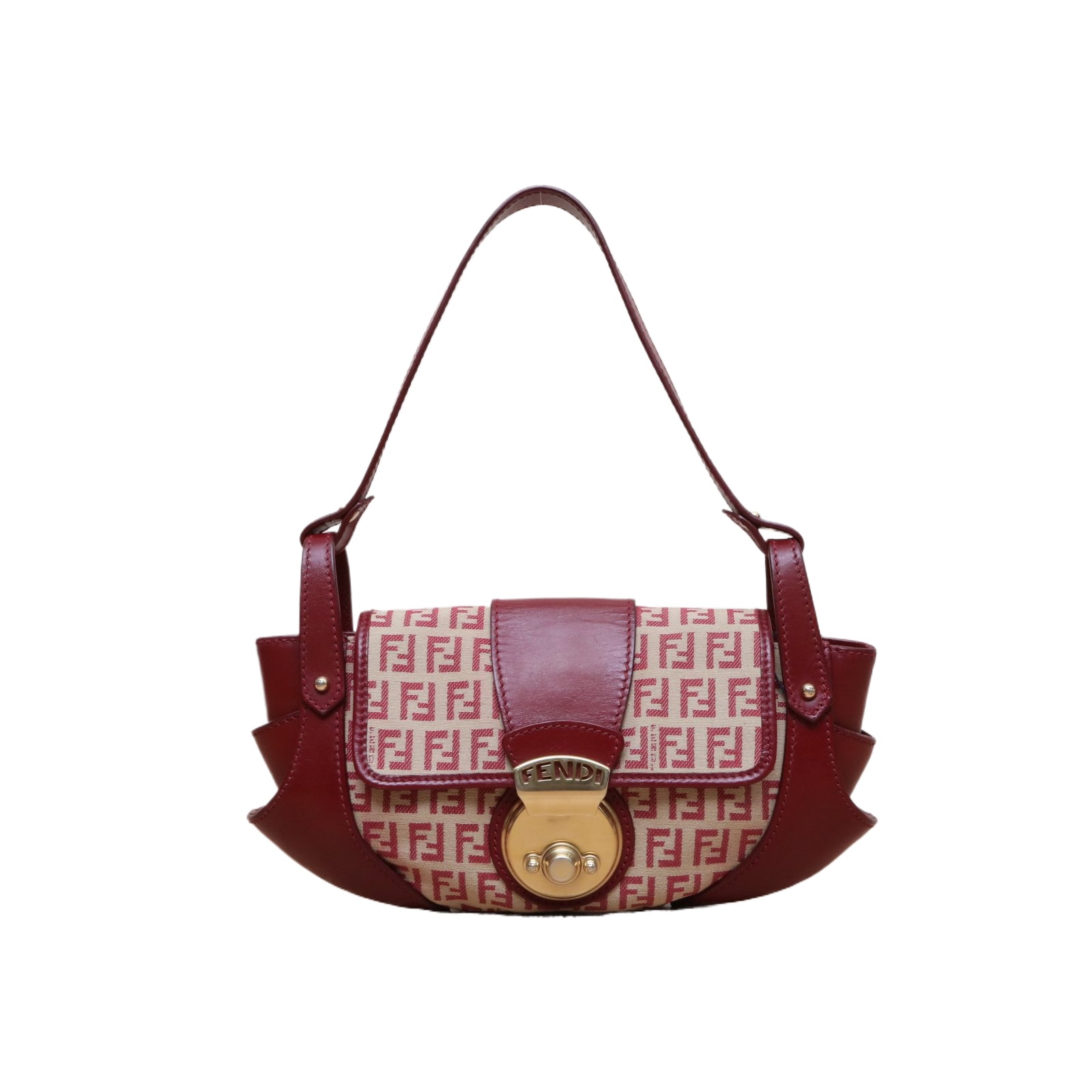 FENDI FF Hobo Bag Red Leather