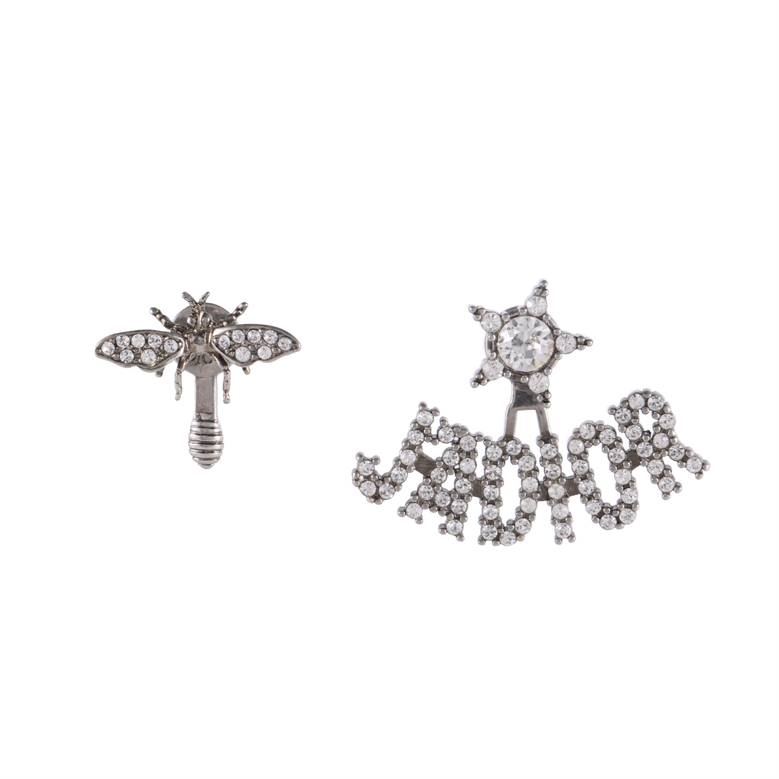 DIOR "J'ADIOR" Bee & Star Crystal Earrings Gold Tone Alloy