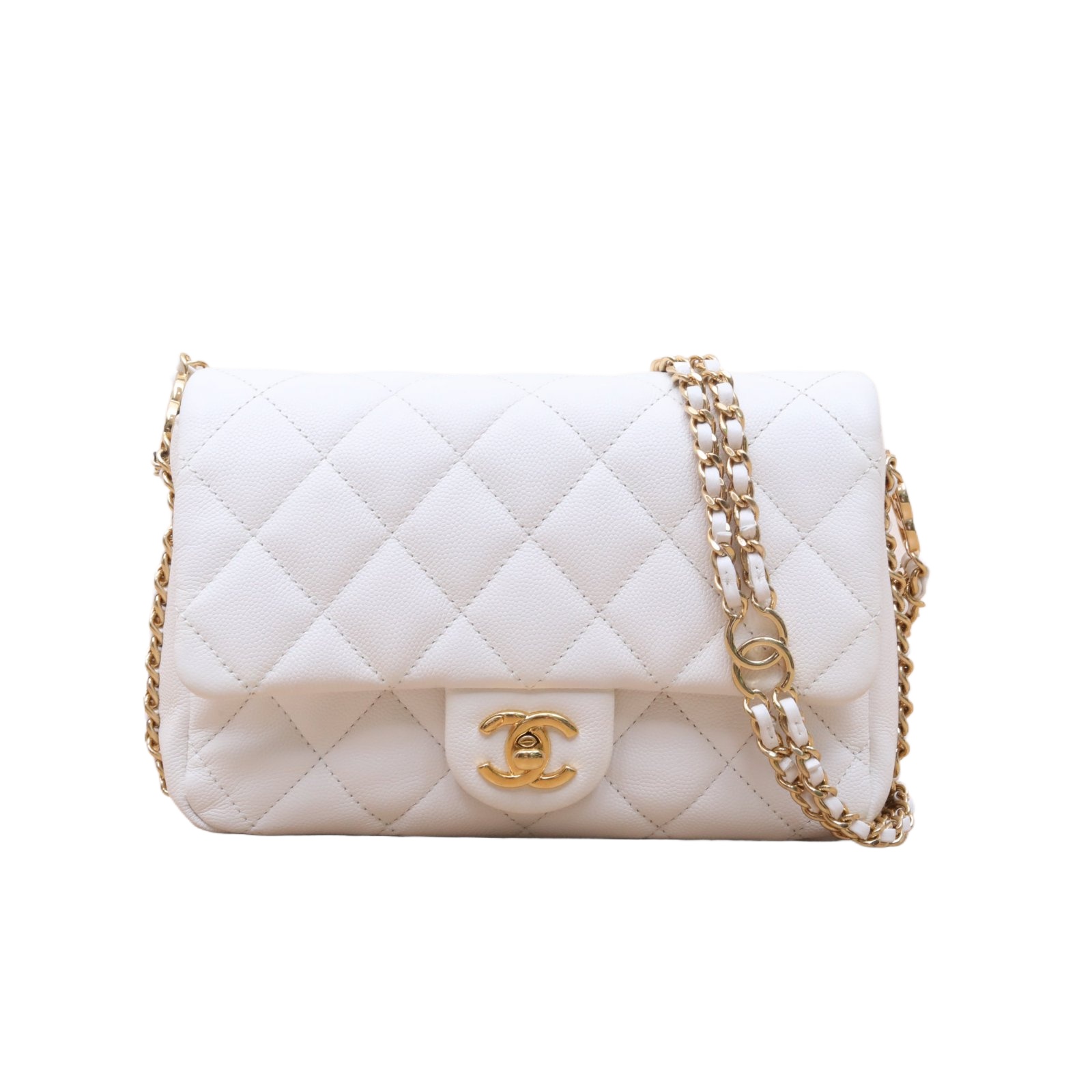 CHANEL CF Flap Bag 23cm White Caviar Leather