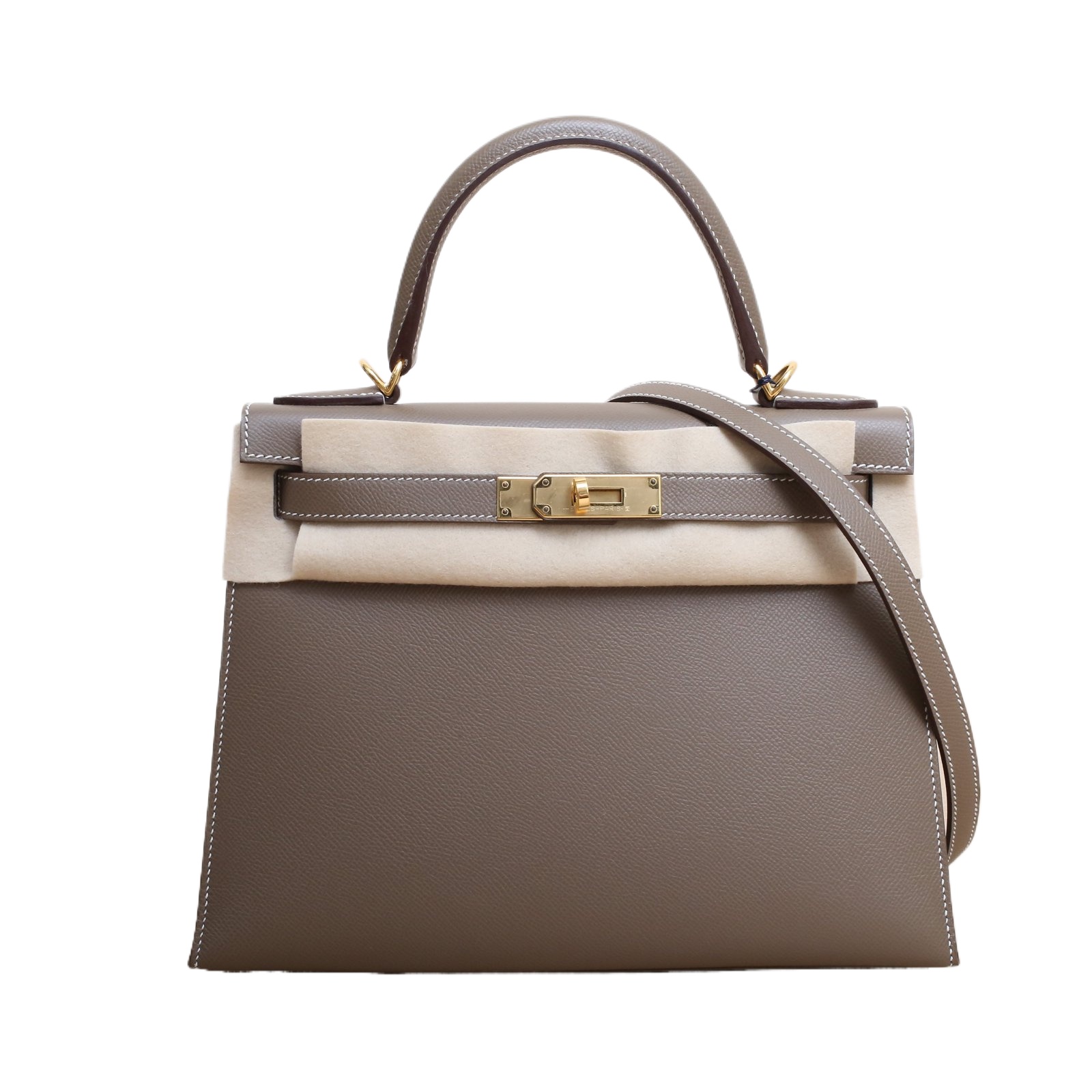 HERMES Kelly 28 Bag Grey Epsom Leather
