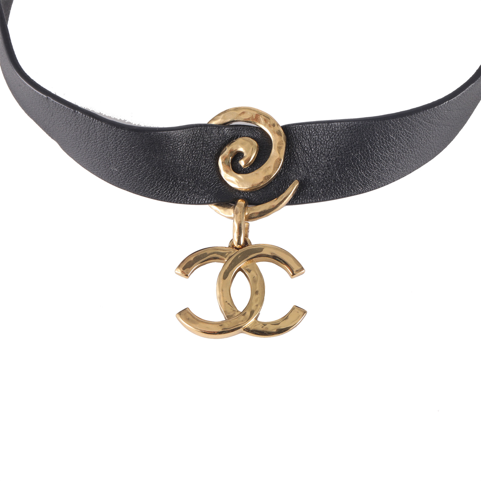 CHANEL 22S Spiral CC Logo Choker Necklace Gold Tone Alloy