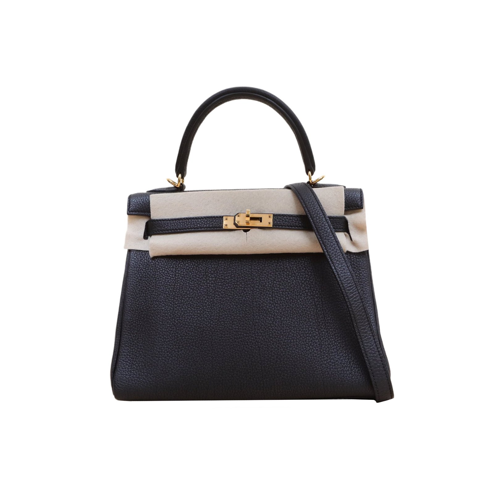 HERMES Kelly 25 Bag Black Togo Leather