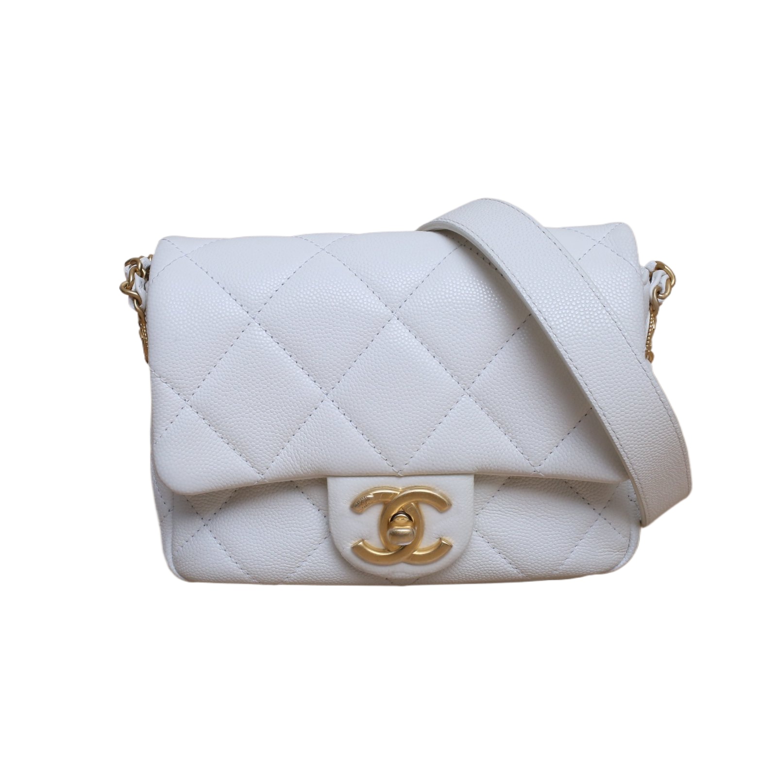 CHANEL CF Mini Flap Bag 17cm White Caviar Leather