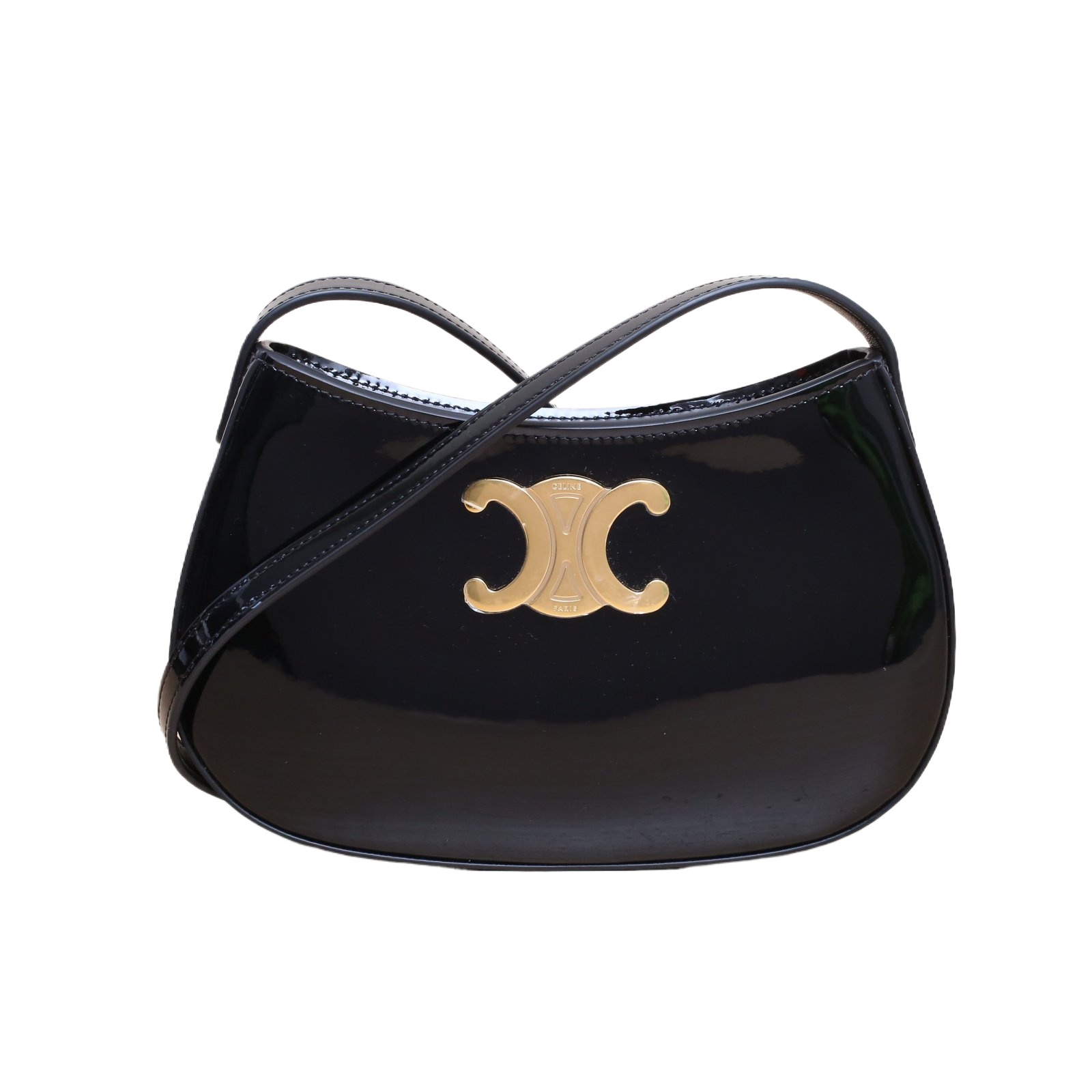 CELINE Tilly Shoulder Bag Black Patent Leather