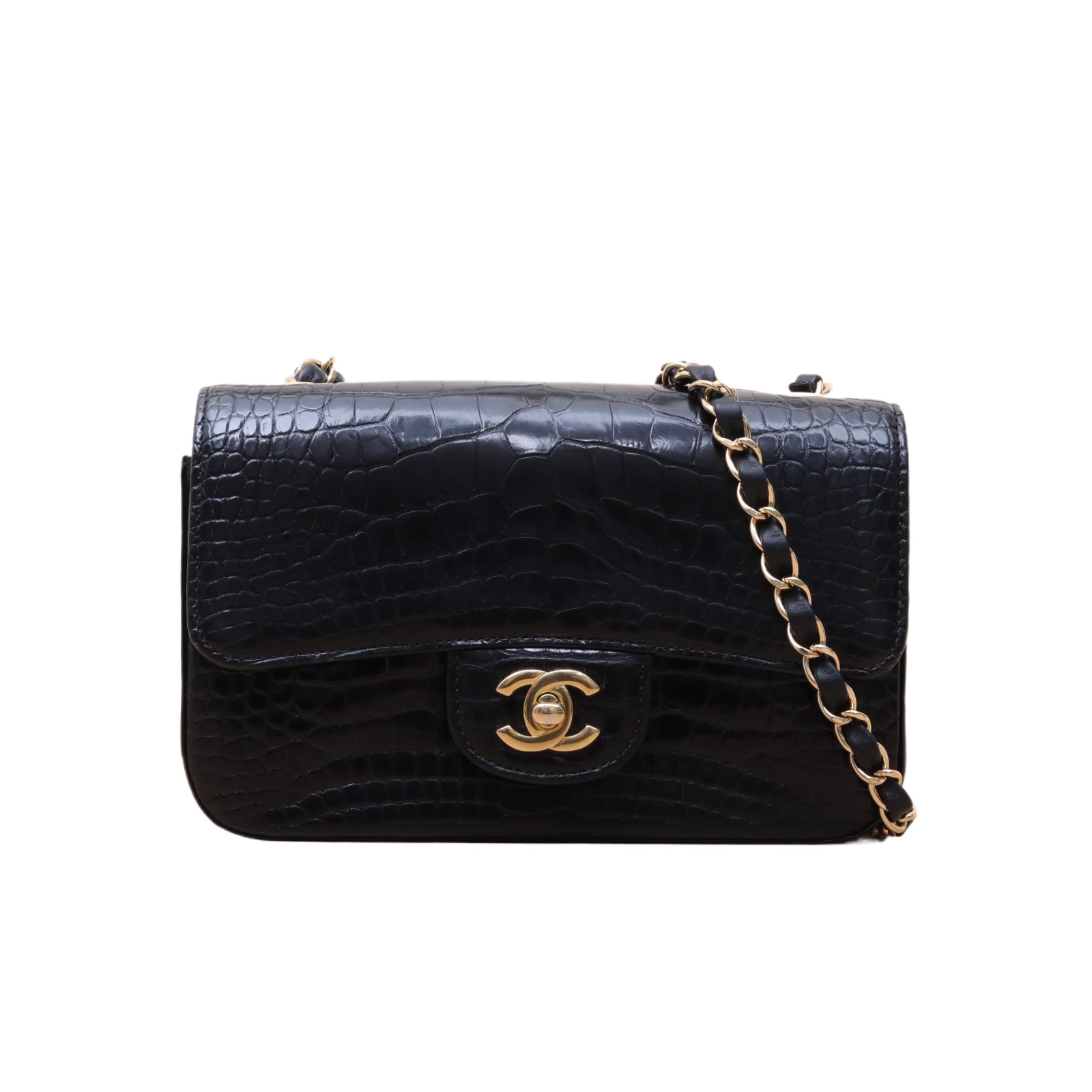 CHANEL CF Mini 20cm Black Crocodile Skin 26K