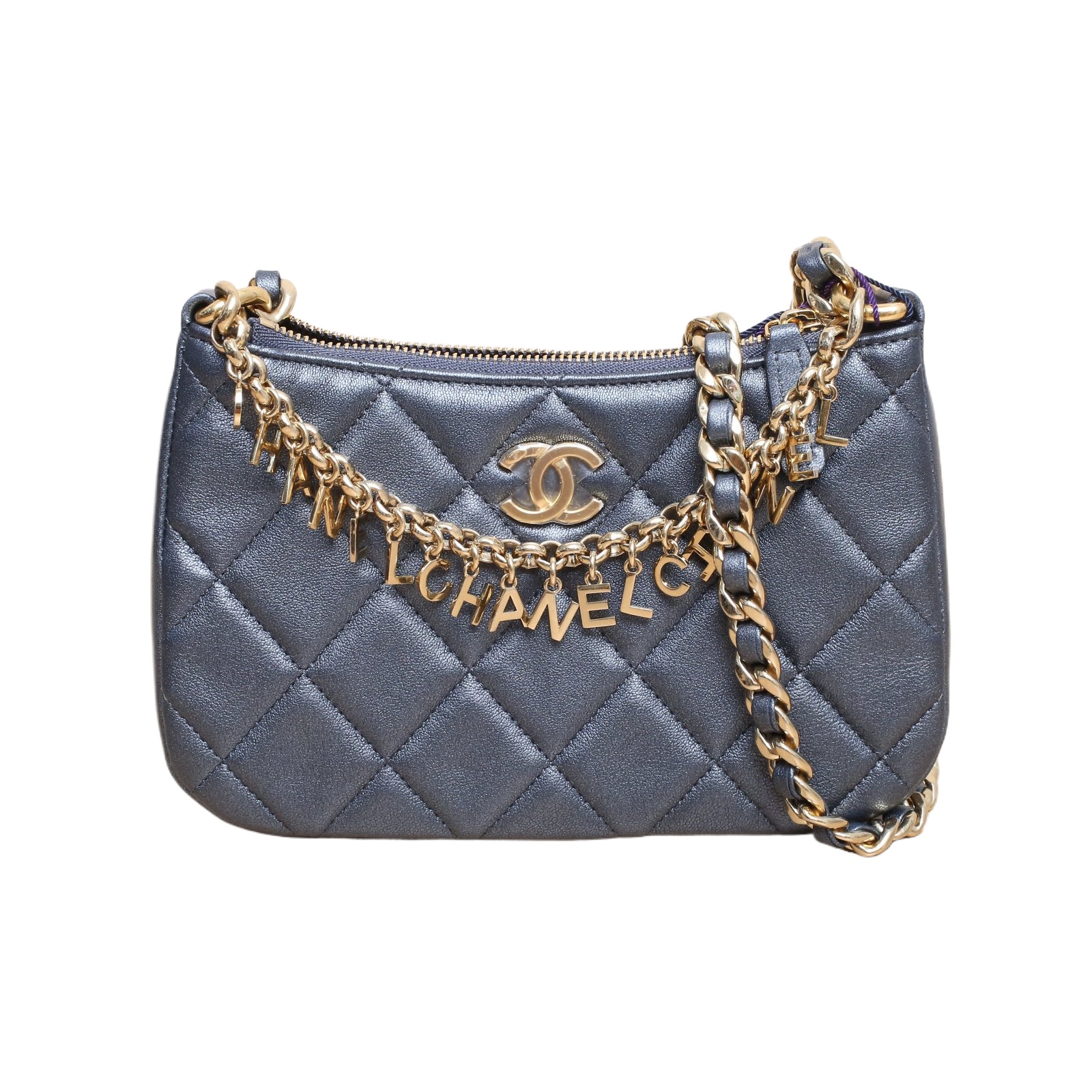 CHANEL Hobo Bag 19cm Grey Leather 24P