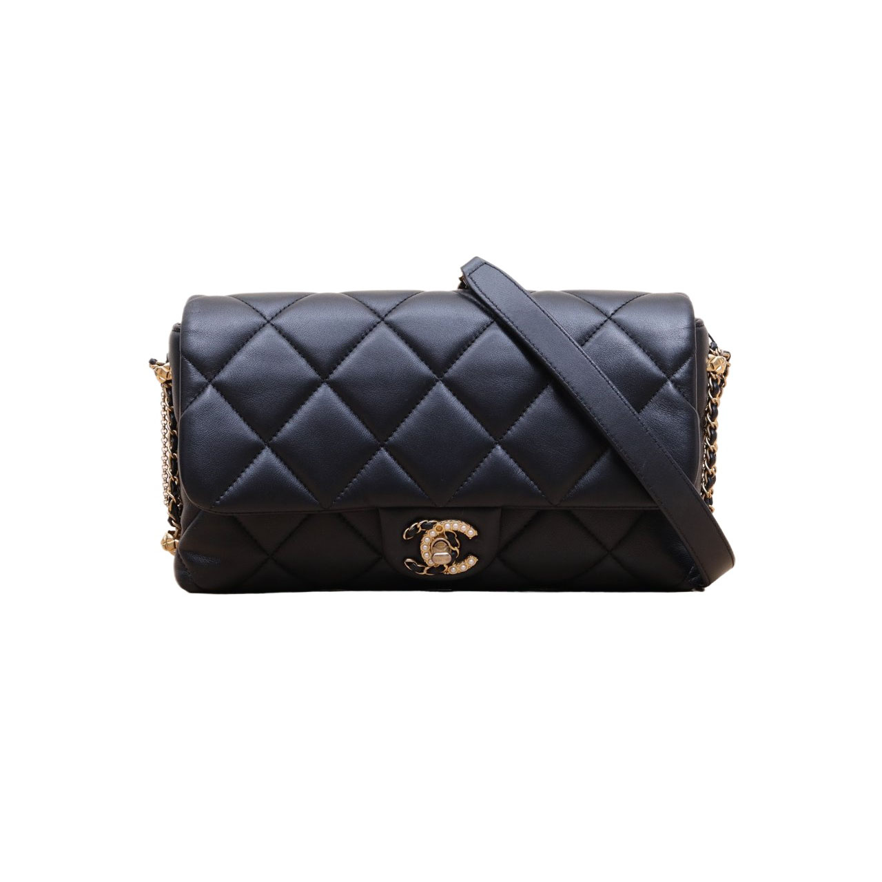 CHANEL Flap Bag 25.5cm with Pearl Strap