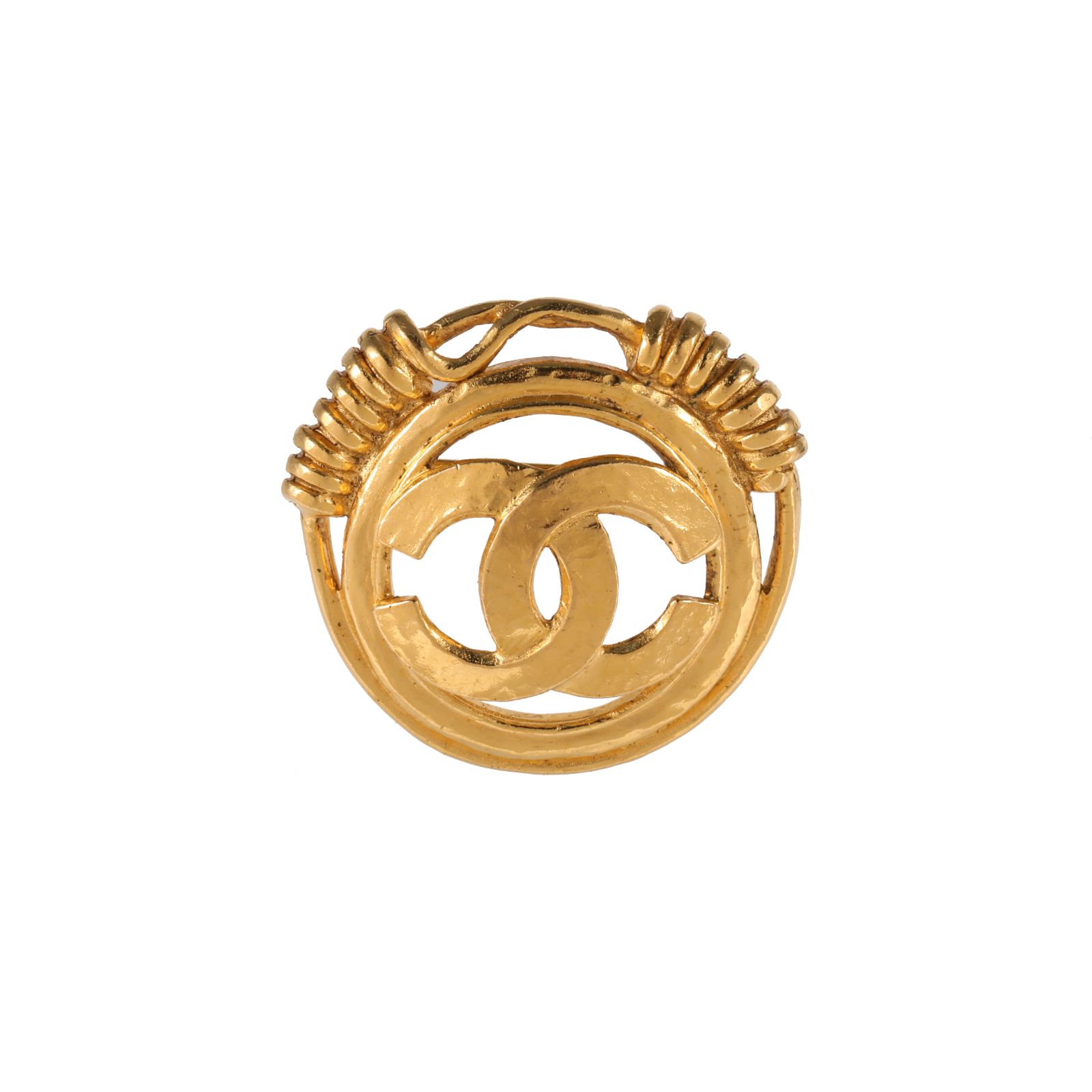 CHANEL Vintage Large CC Logo Brooch Gold Tone Alloy