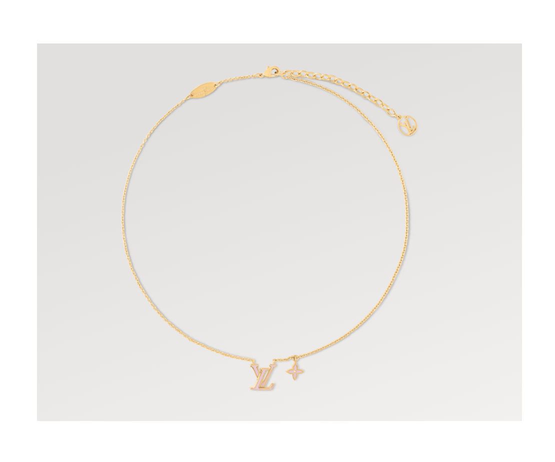 LOUIS VUITTON Iconic Enamel Letter Pendant Necklace Gold Tone Brass