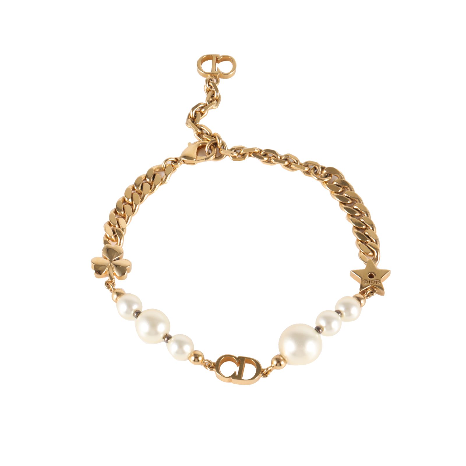 DIOR CD Pearl Three-Leaf Clover Bracelet Gold Tone Alloy