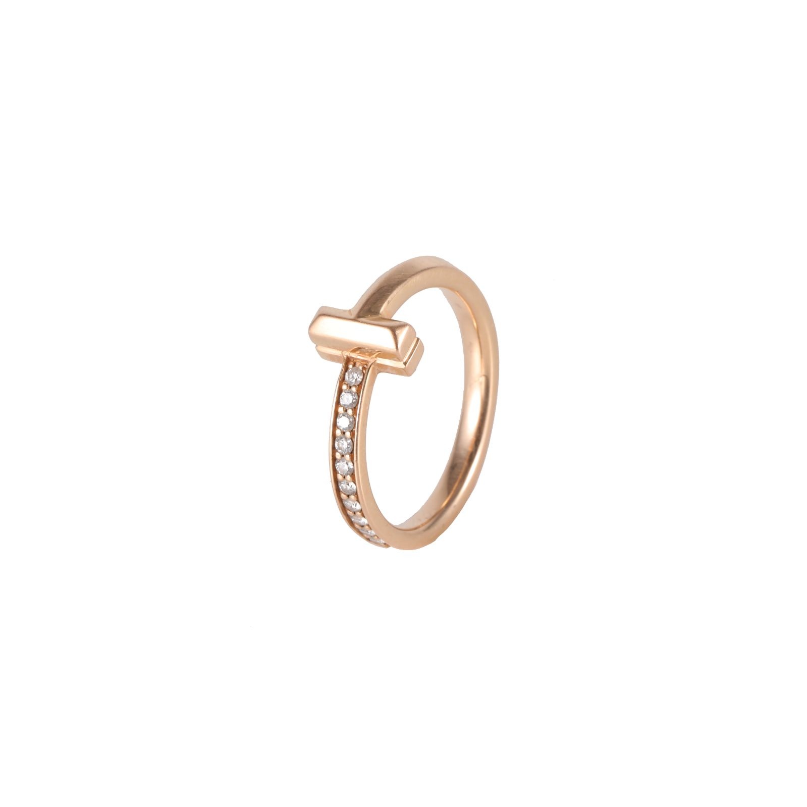 TIFFANY & CO. T1 Semi-Set Diamond Ring 18K Rose Gold Size 49