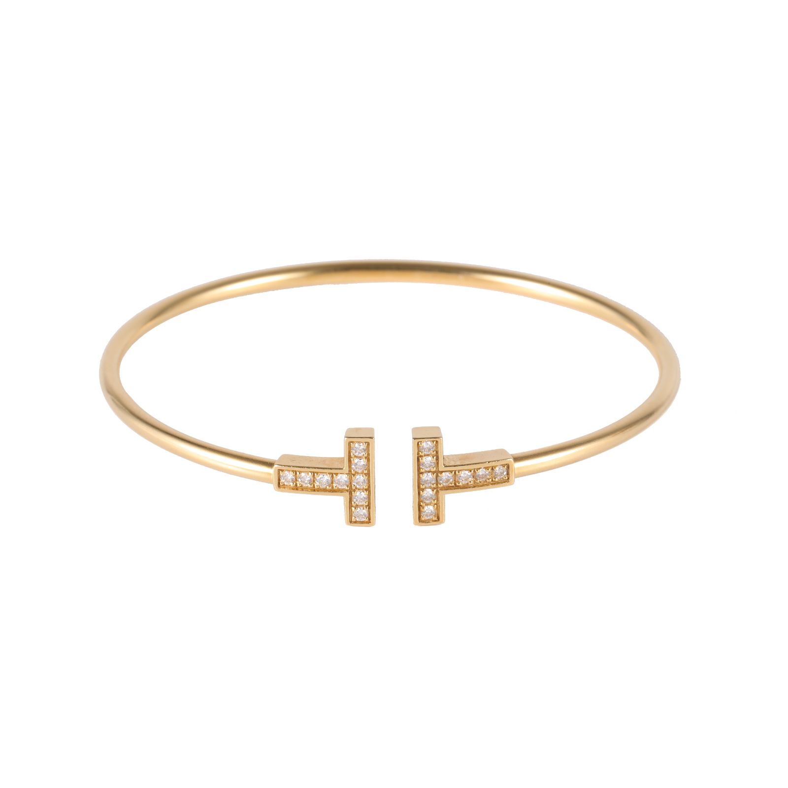 TIFFANY & CO. Tiffany T Full Diamond Bangle 18K Yellow Gold Size 16