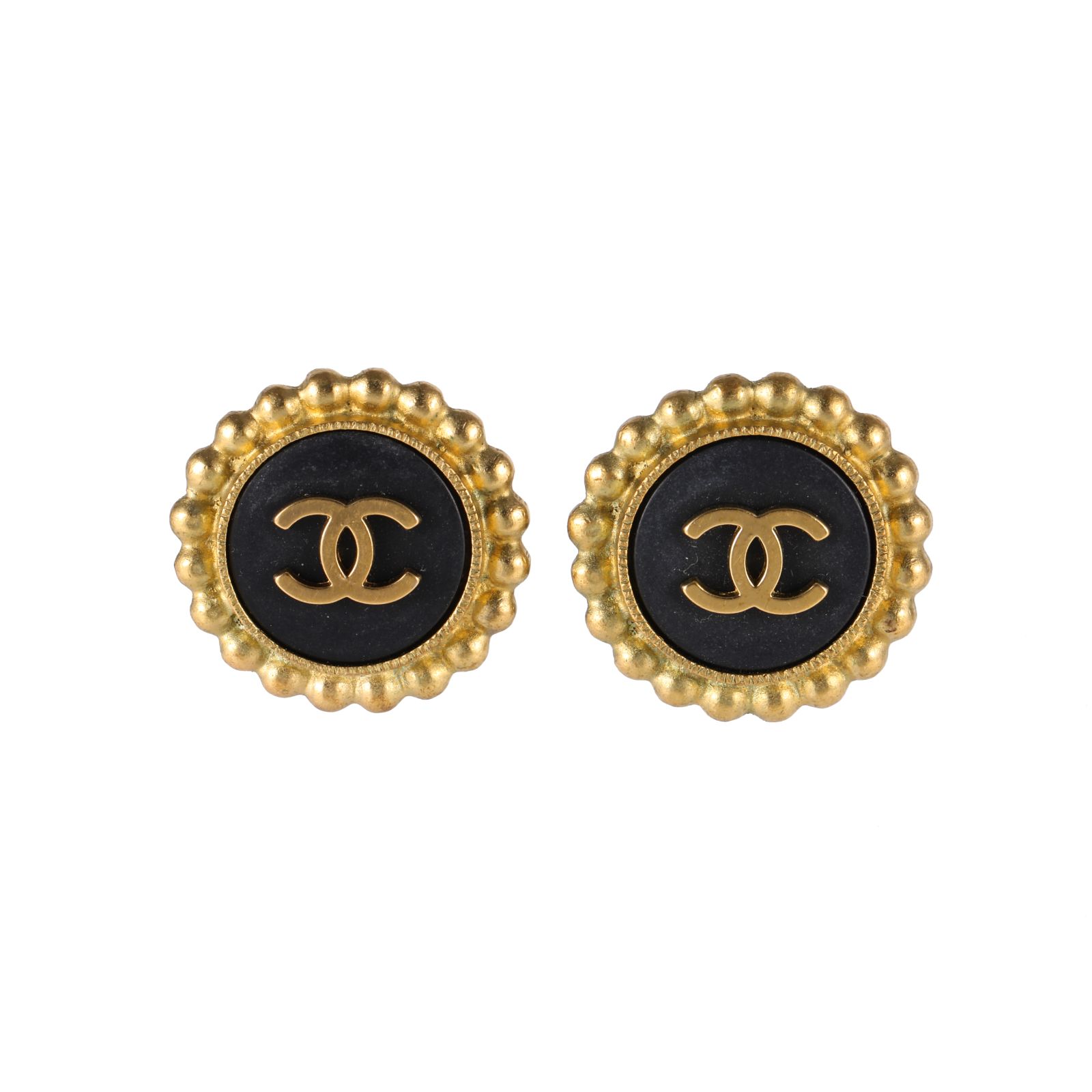 CHANEL Vintage CC Logo Round Earrings Gold Tone Alloy