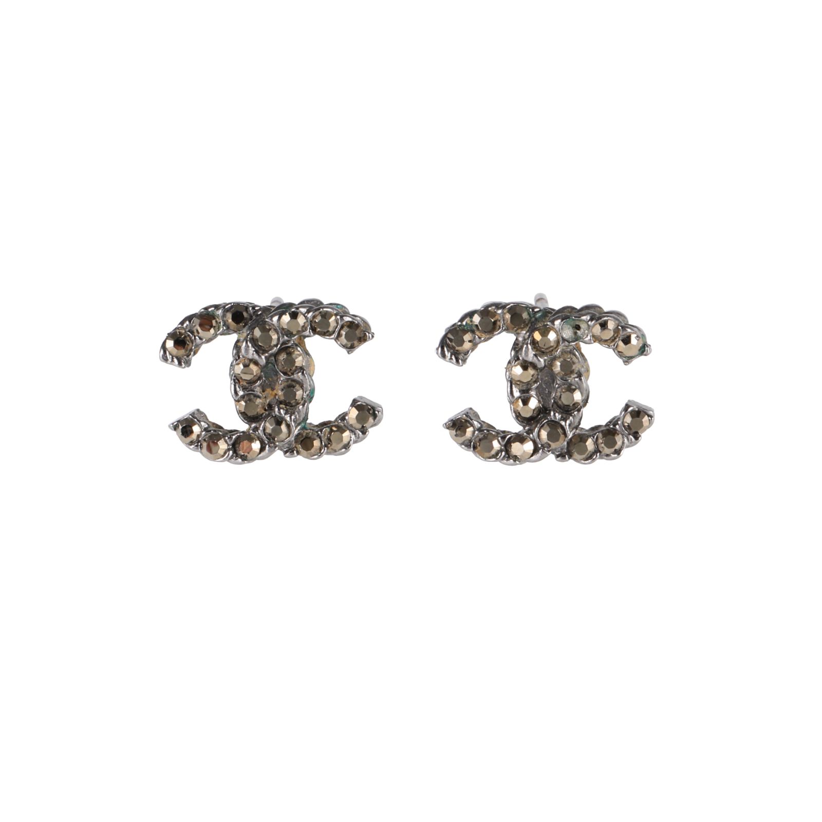 CHANEL CC Logo Stud Earrings Gold Tone Alloy