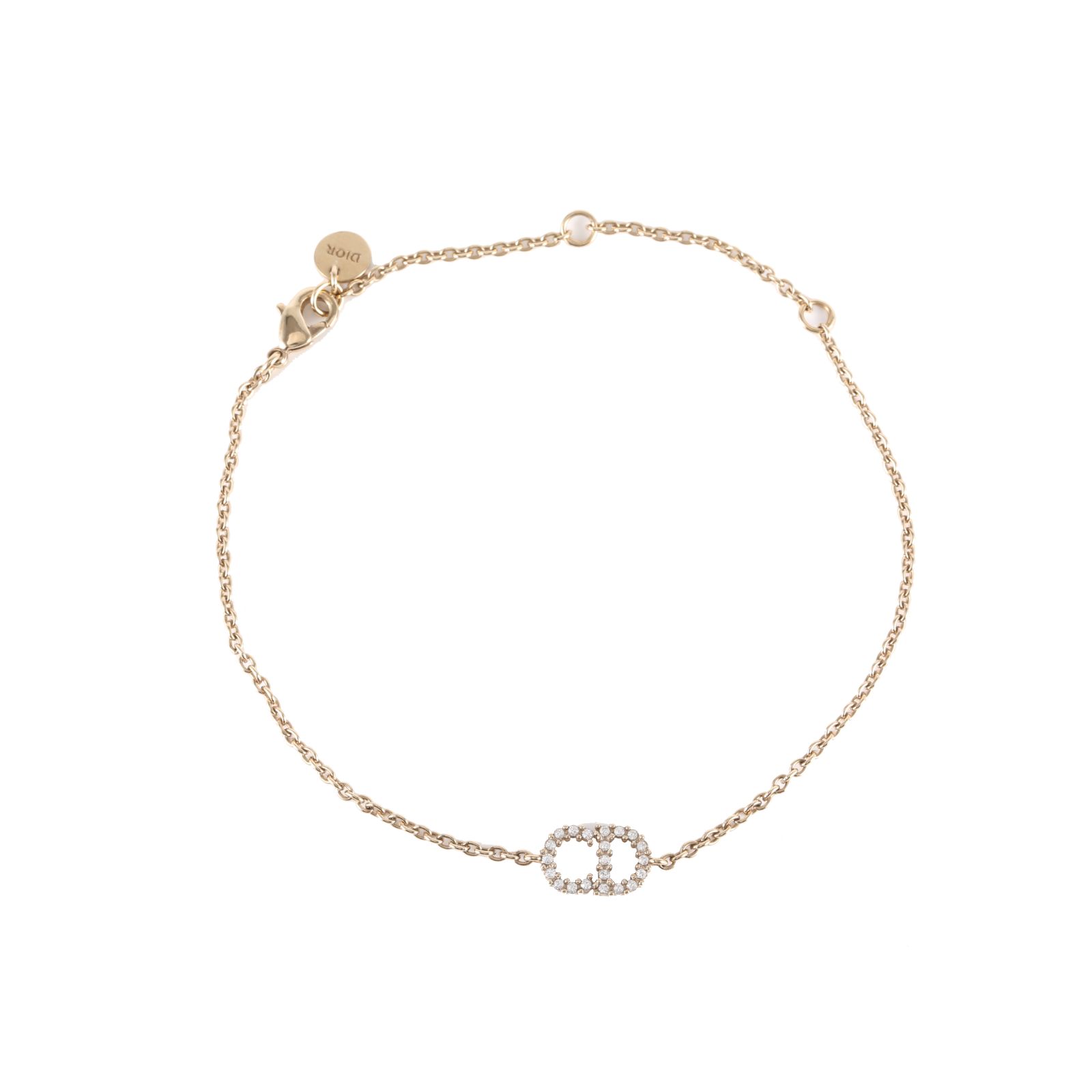 DIOR CD Crystal Bracelet Gold Tone Alloy