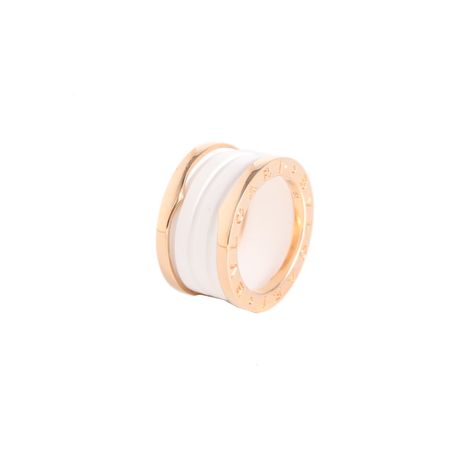 BVLGARI B.ZERO1 Ring 4-Band 18K Rose Gold & White Ceramic Size 51