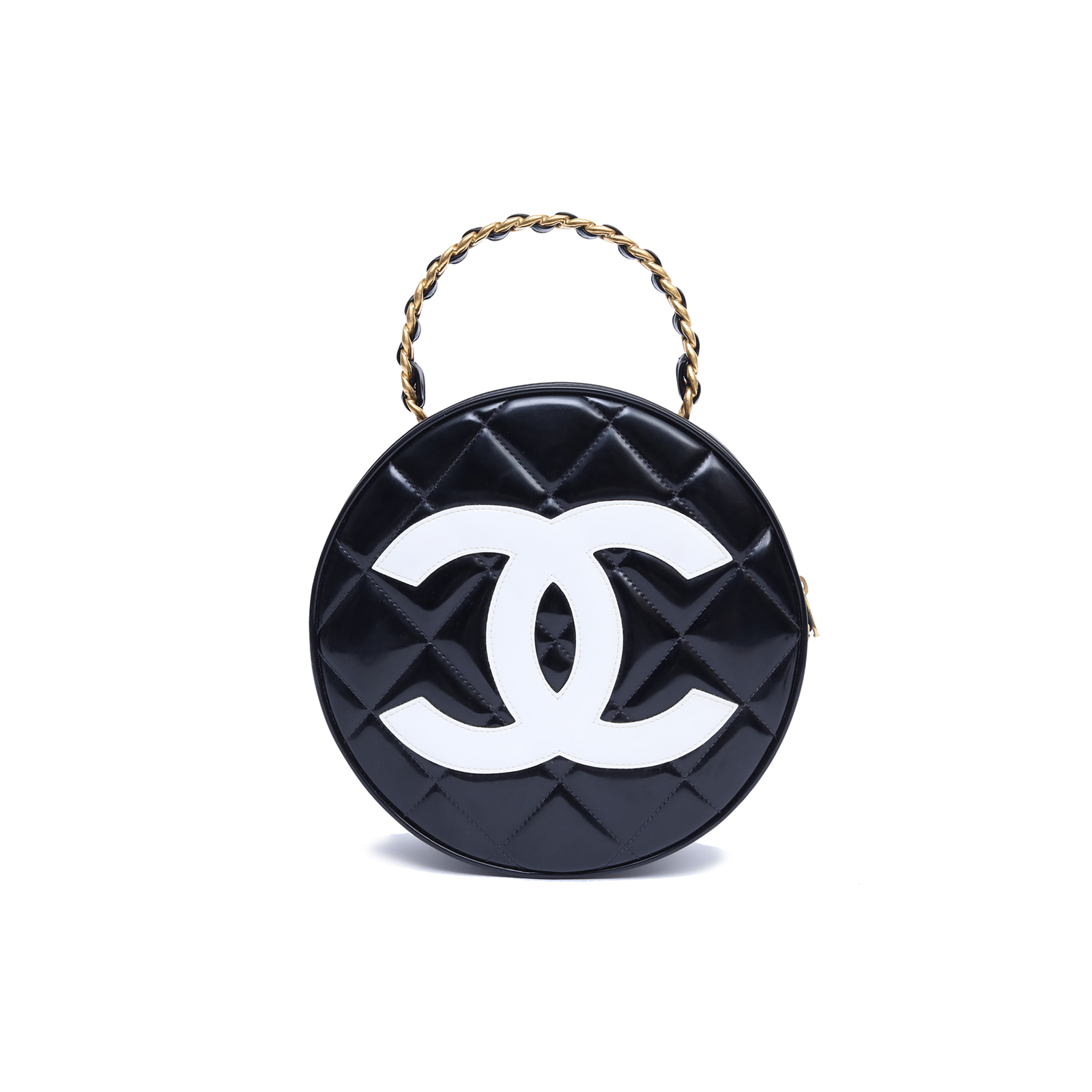 CHANEL Vintage Round Bag Black Patent Leather