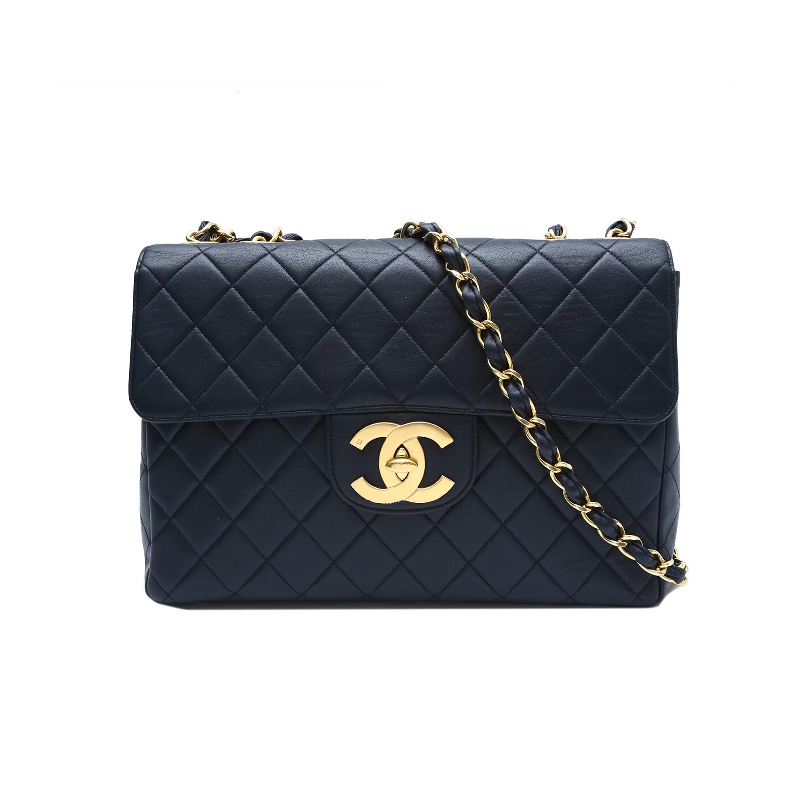 CHANEL Vintage Beige Flap Bag Blue Leather