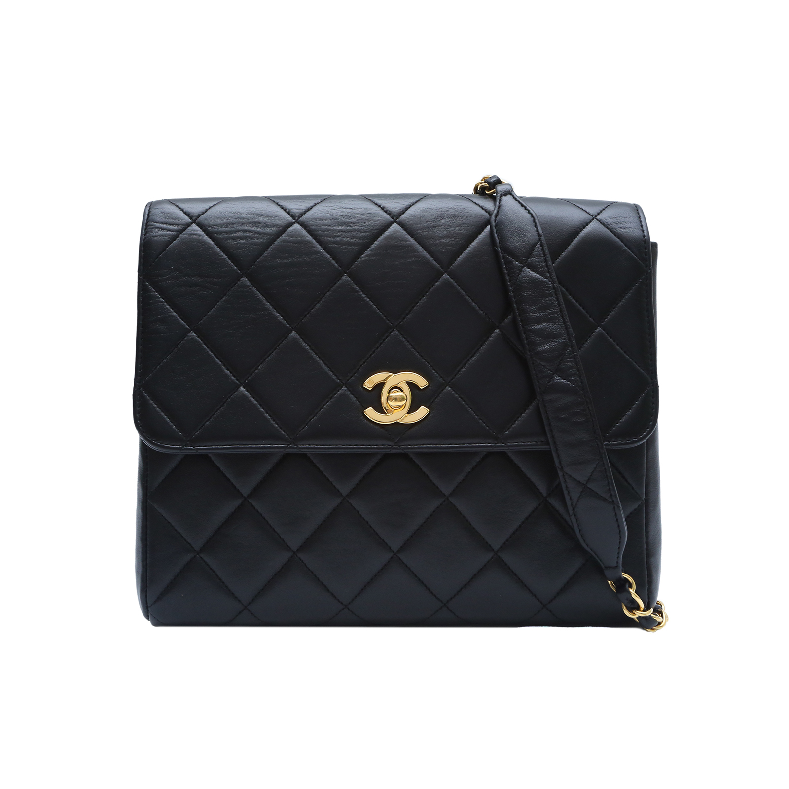 CHANEL Vintage Square Flap Bag Black Leather