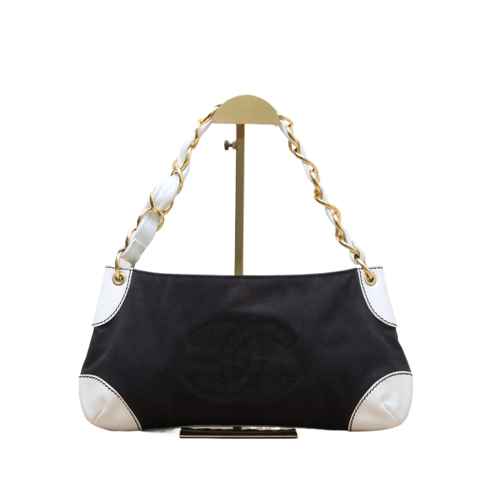 Chanel Vintage Panda Hobo 36cm in Black Canvas