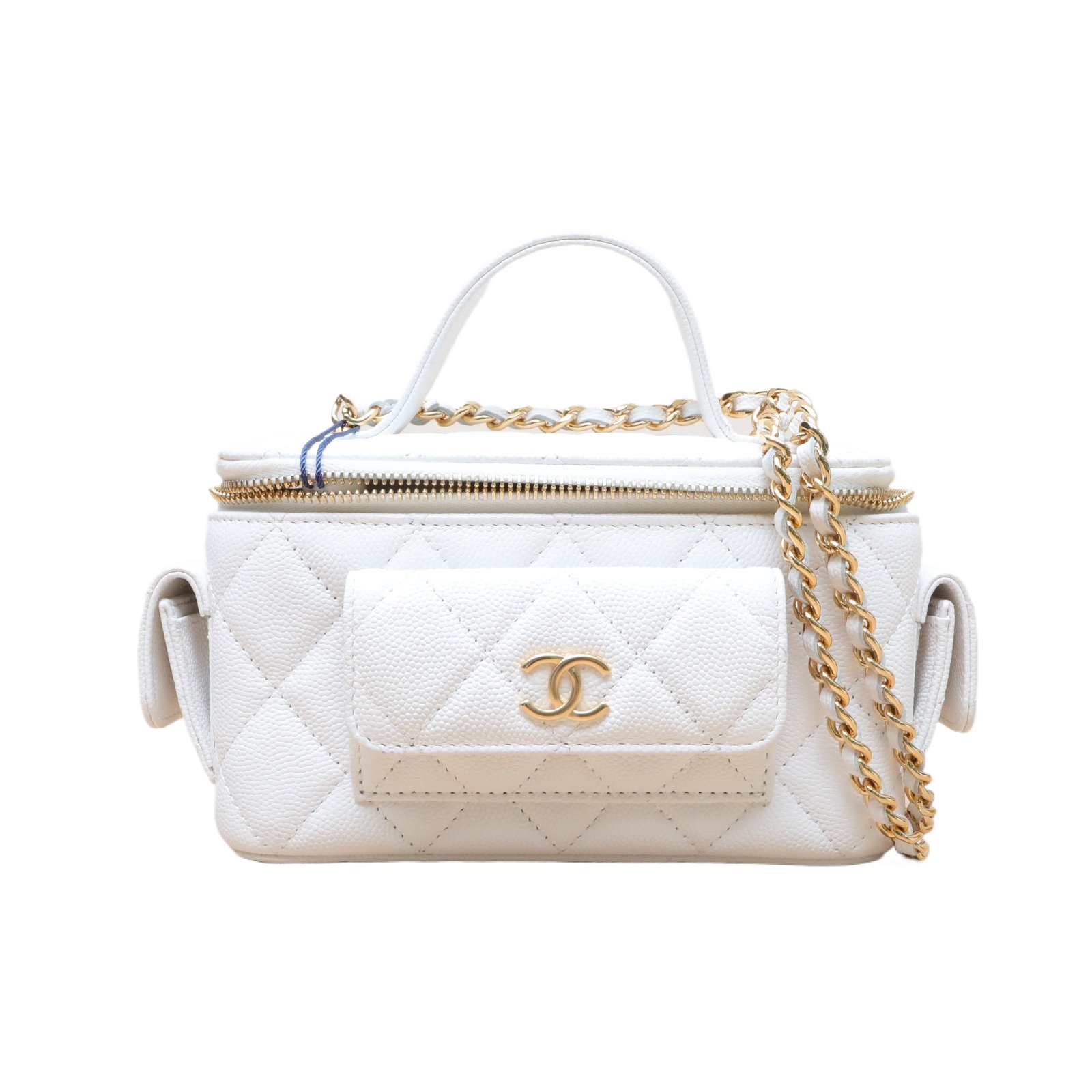 Chanel 23B Cargo Vanity Case 17cm in White Caviar Leather
