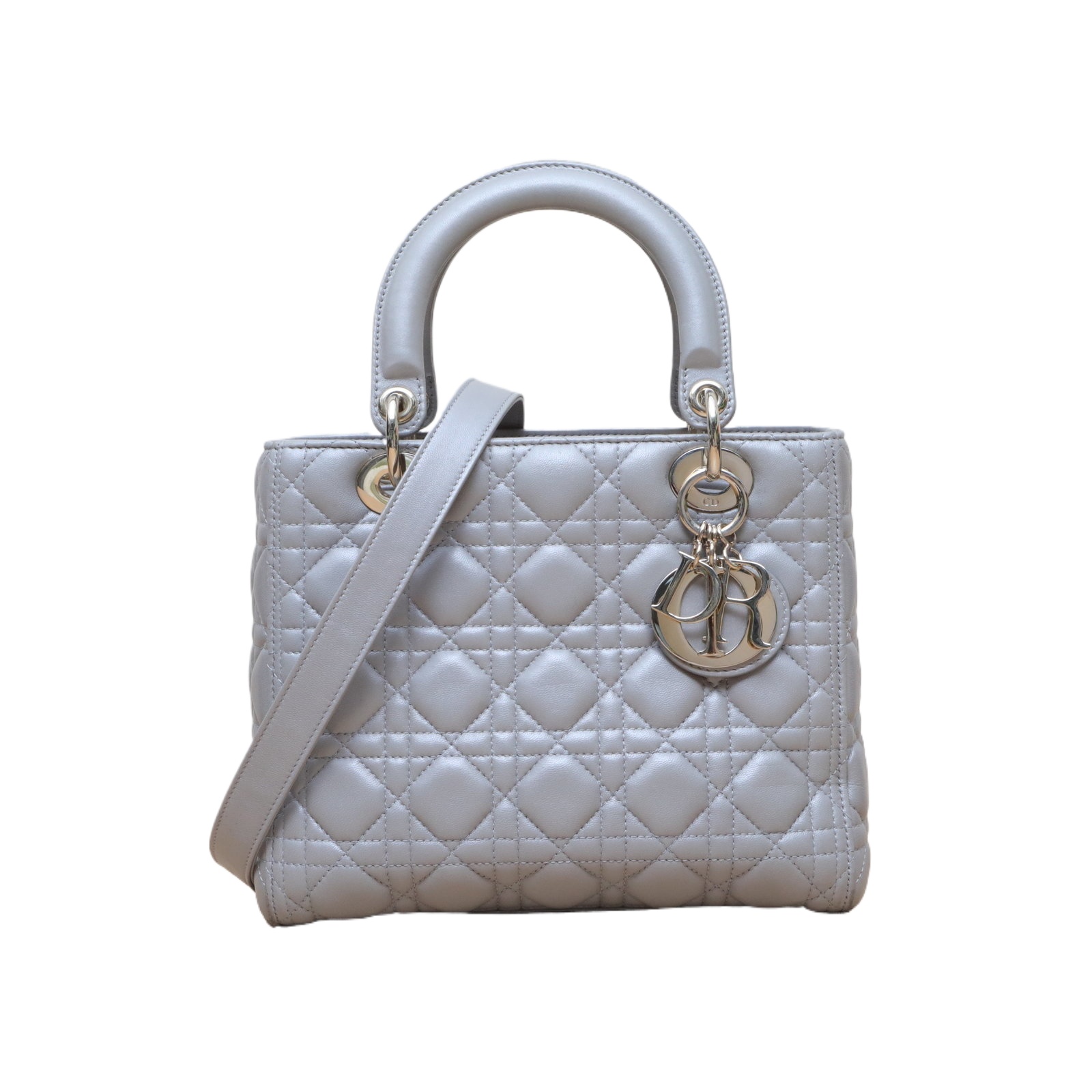 DIOR Lady Dior 24cm in Gray Leather