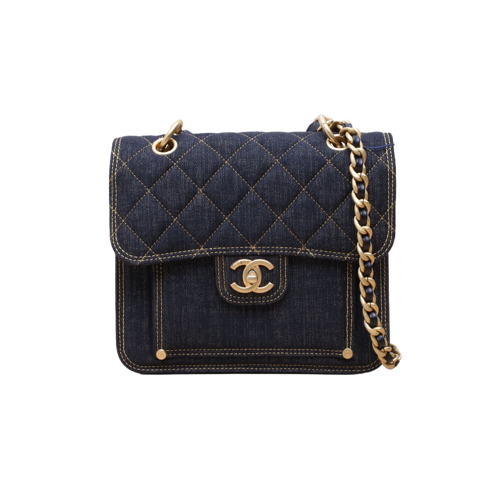Chanel 23S Handle Bag 22cm in Black Denim