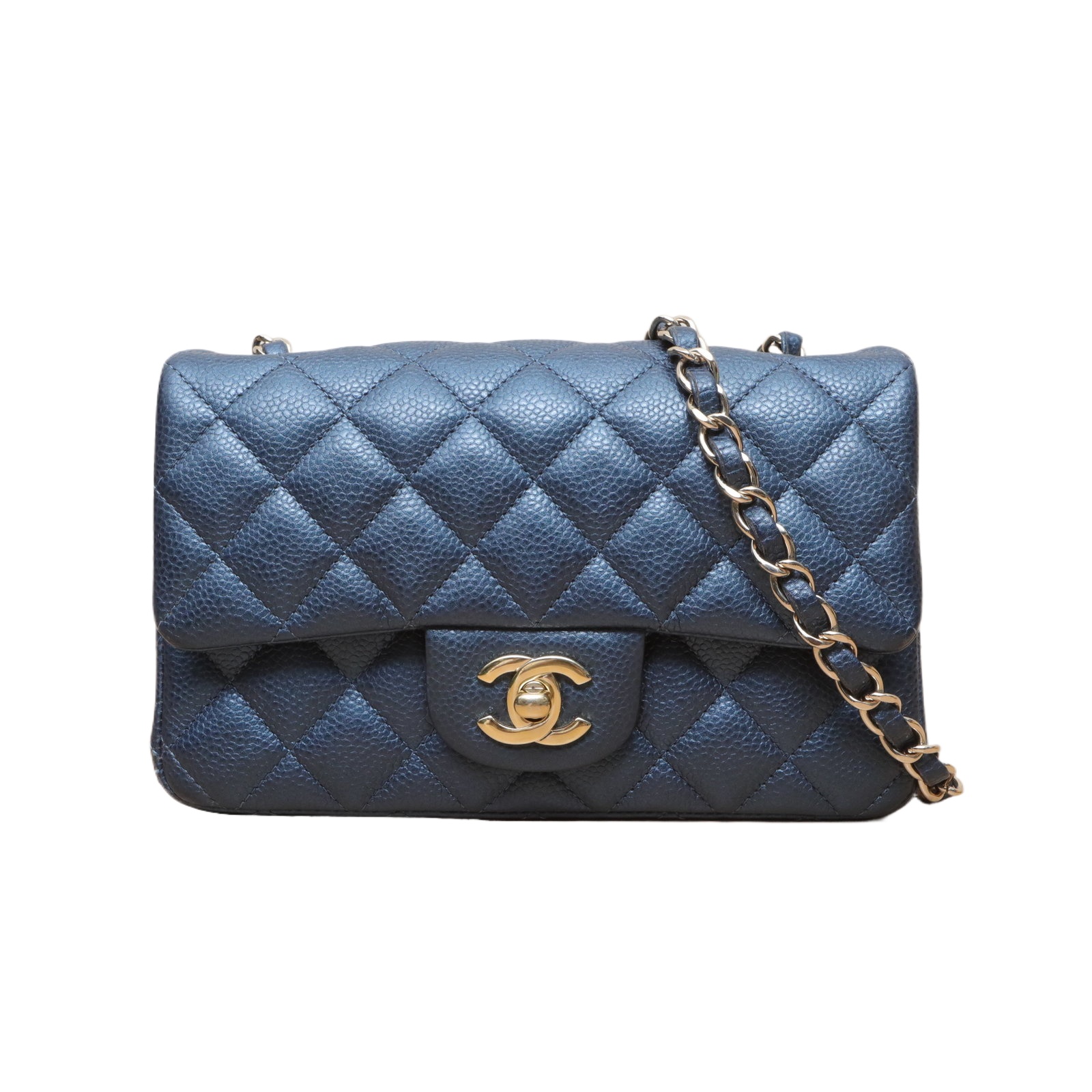 Chanel CF Flap Bag 20cm in Blue Caviar Leather