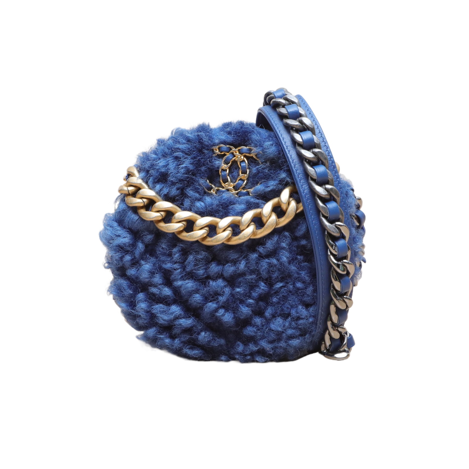 Chanel 19BAG Round Bag 12cm in Blue Fleece