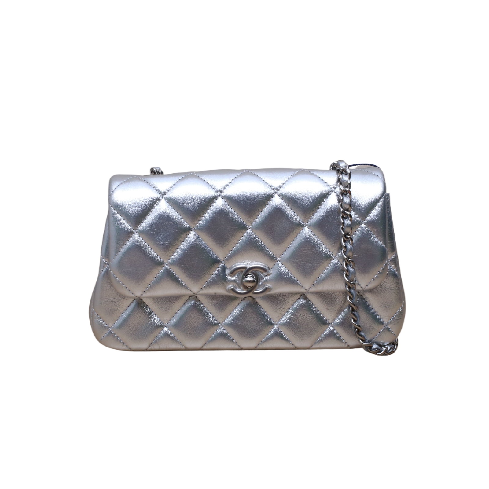 Chanel 25S CF Flap Bag 19cm in Silver Leather