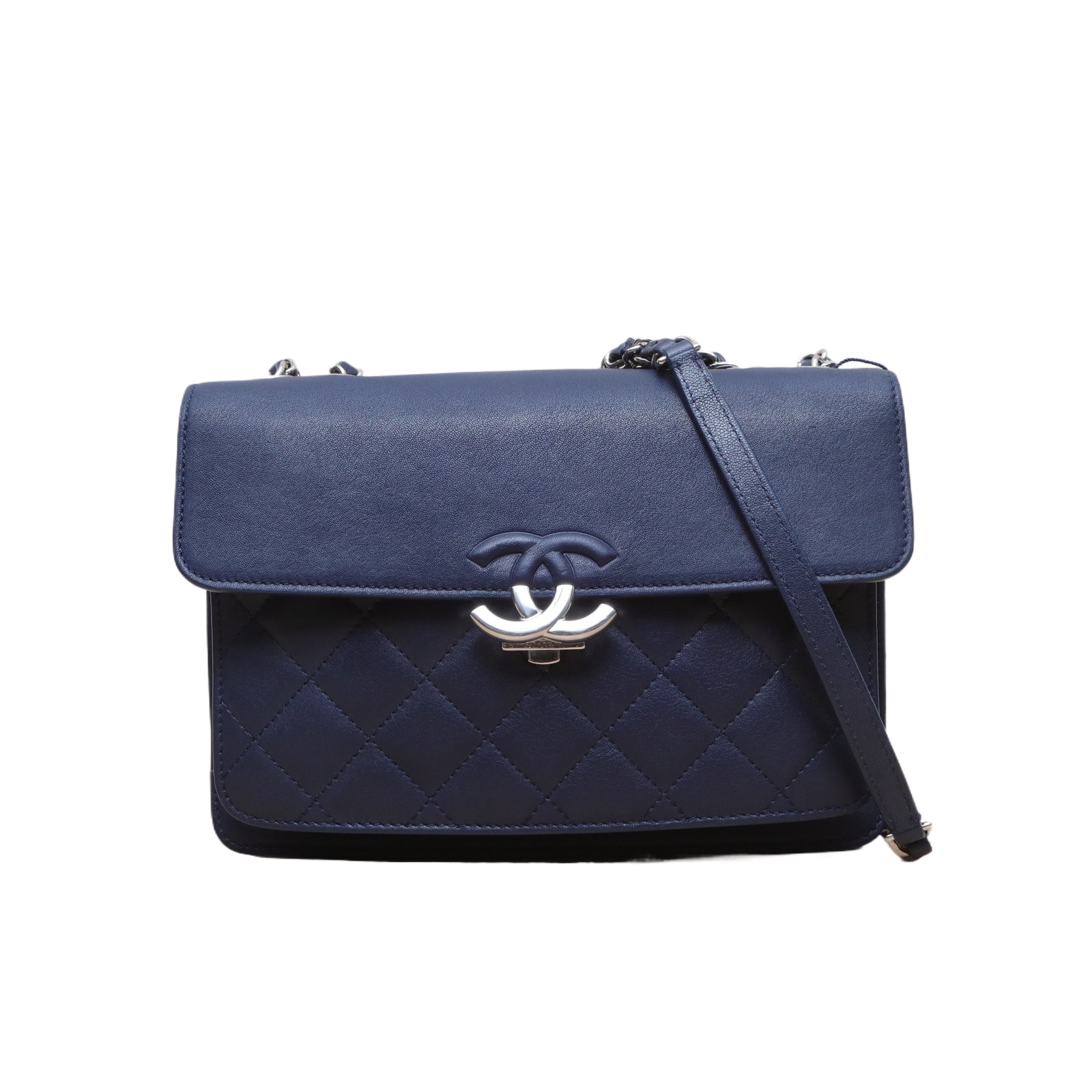 Chanel Vintage Flap Bag 25cm in Navy Blue Leather