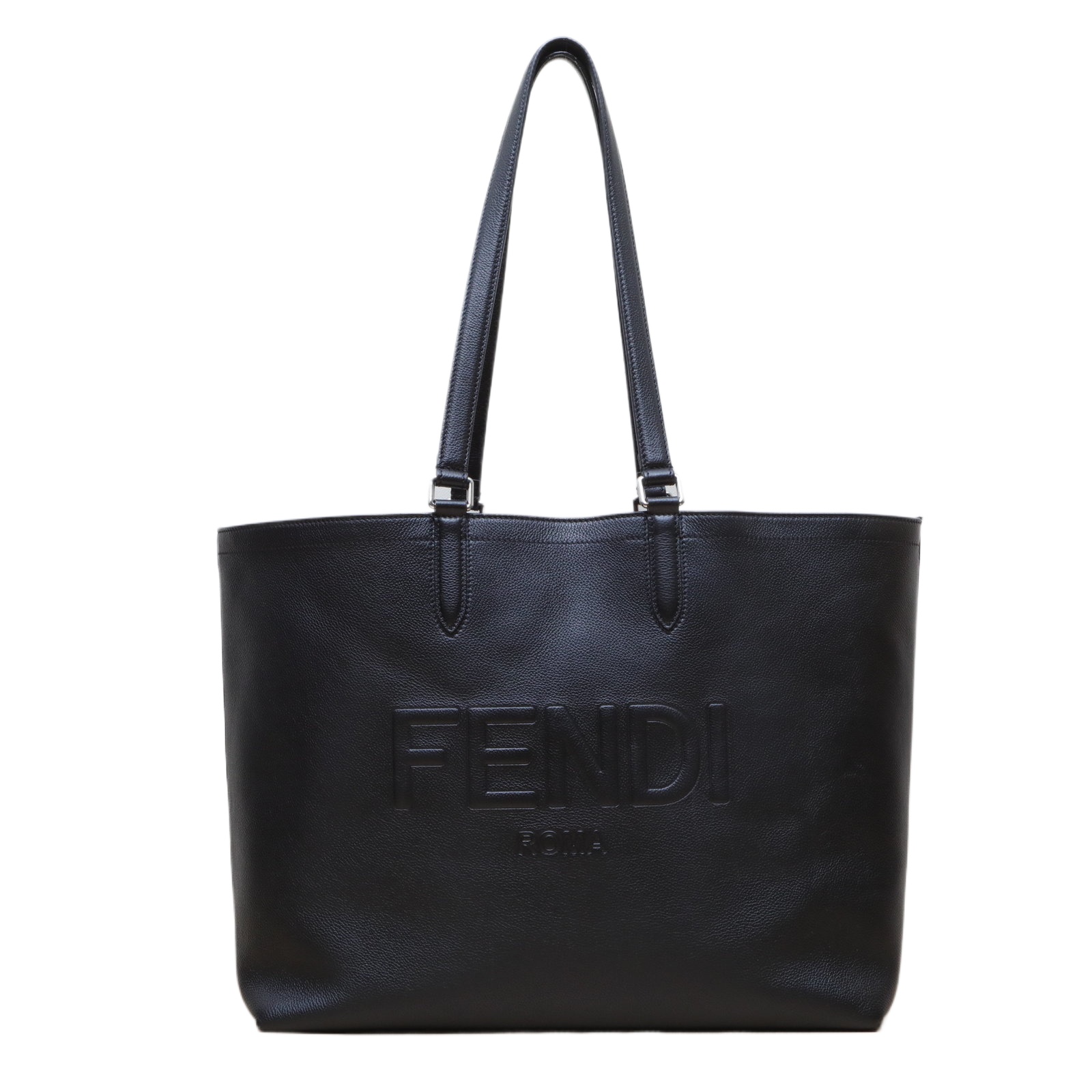 Fendi Logo Tote Bag 40cm in Black Leather